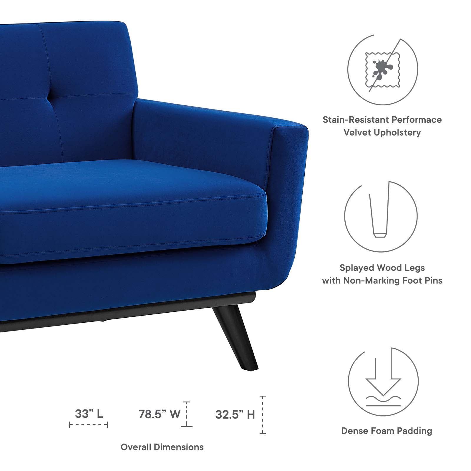 Modway Loveseats - Engage Performance Velvet Loveseat Navy