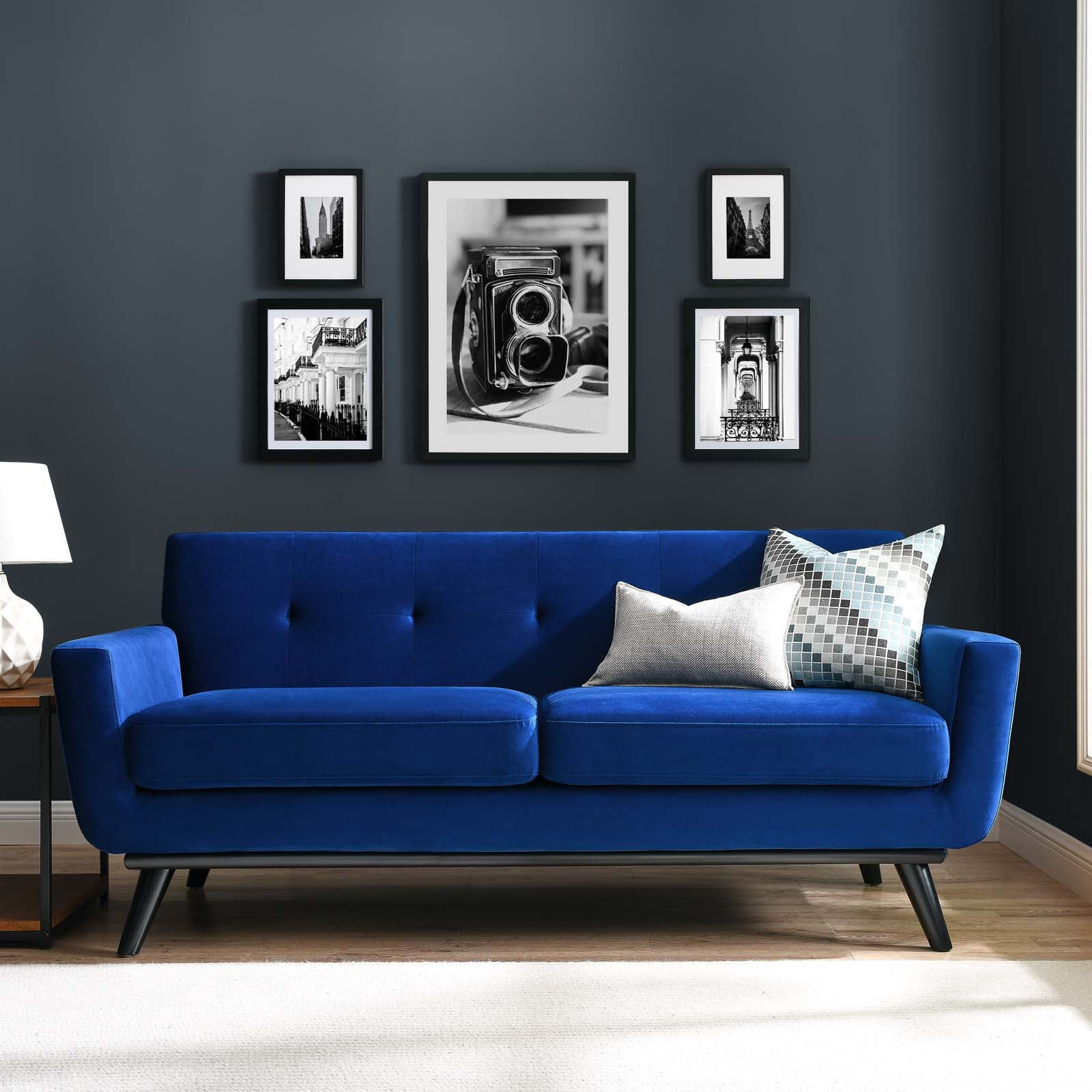 Modway Loveseats - Engage Performance Velvet Loveseat Navy