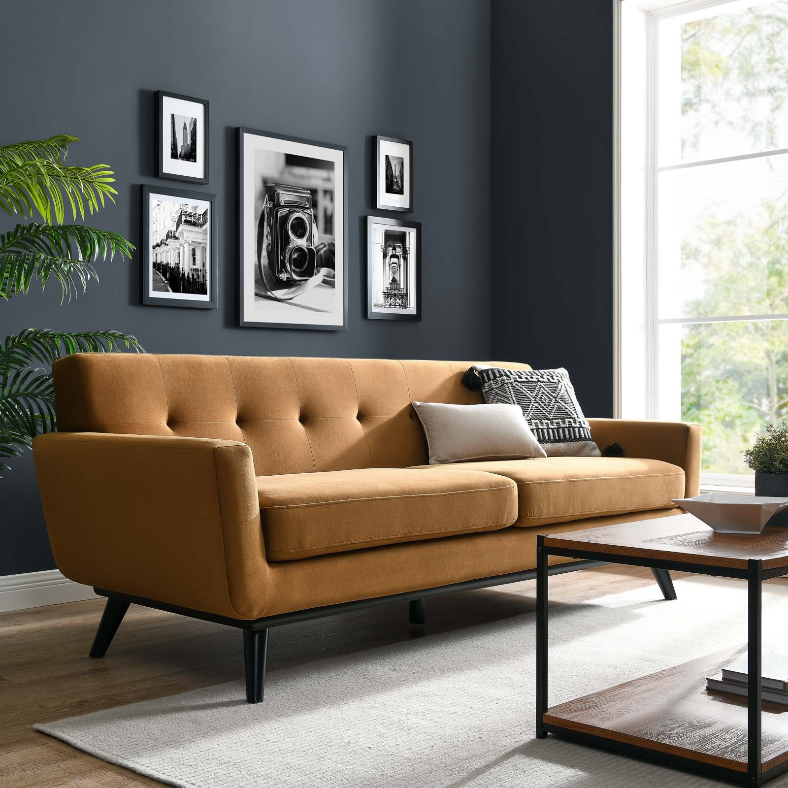 Modway Sofas & Couches - Engage Performance Velvet Sofa Cognac
