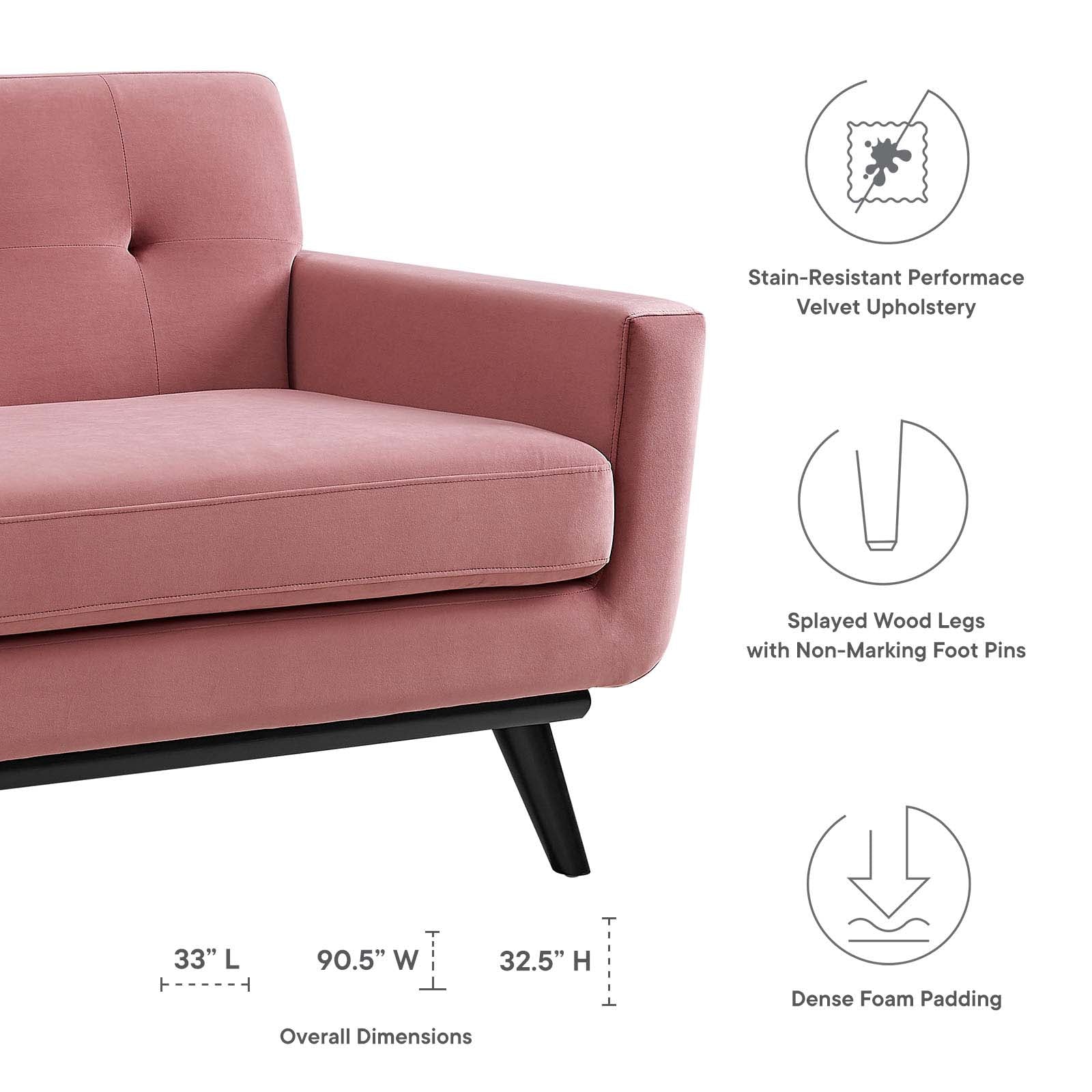 Modway Sofas & Couches - Engage Performance Velvet Sofa Dusty Rose