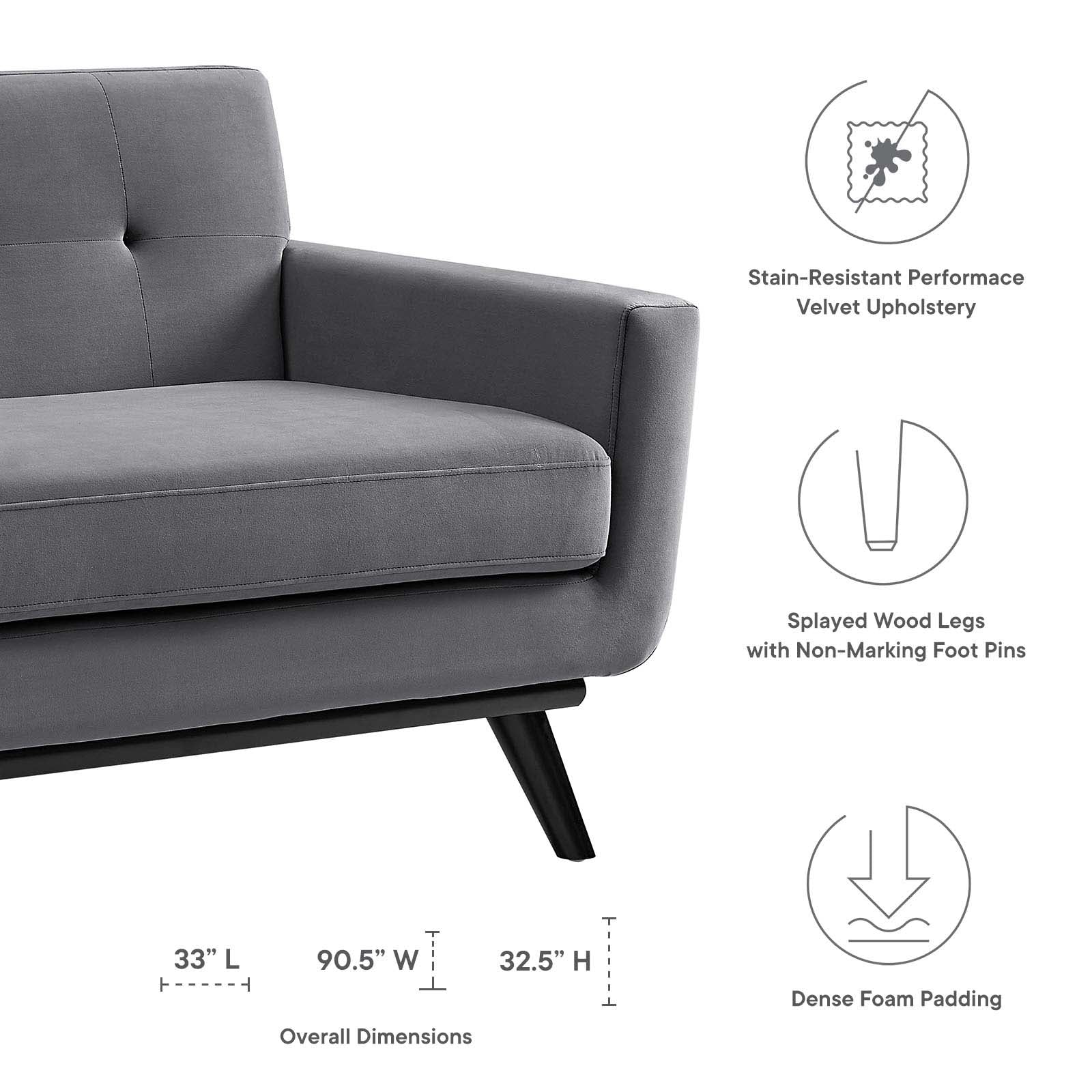 Modway Sofas & Couches - Engage Performance Velvet Sofa Gray