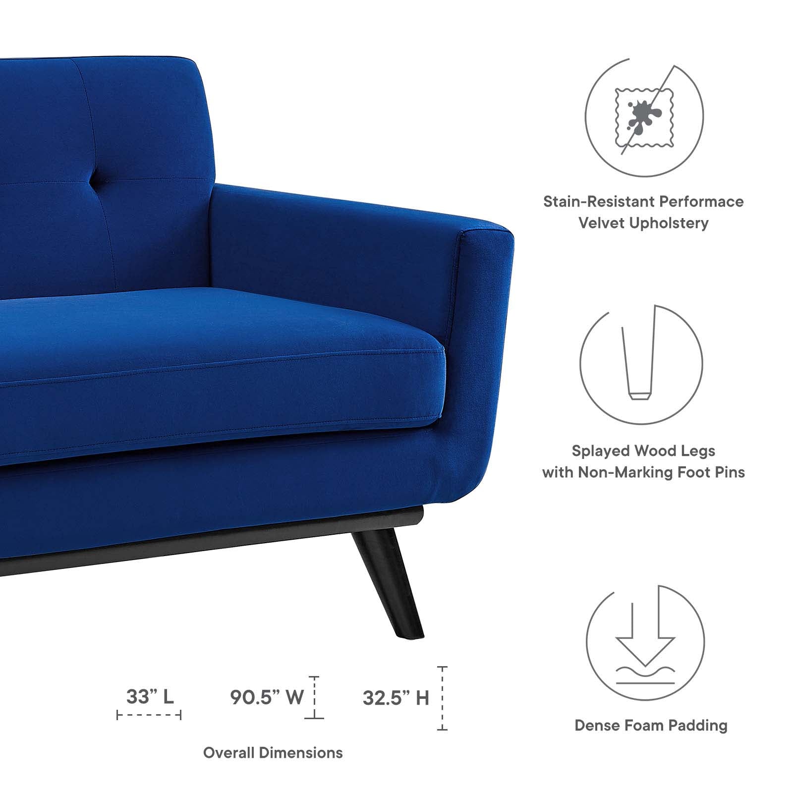 Modway Sofas & Couches - Engage Performance Velvet Sofa Navy