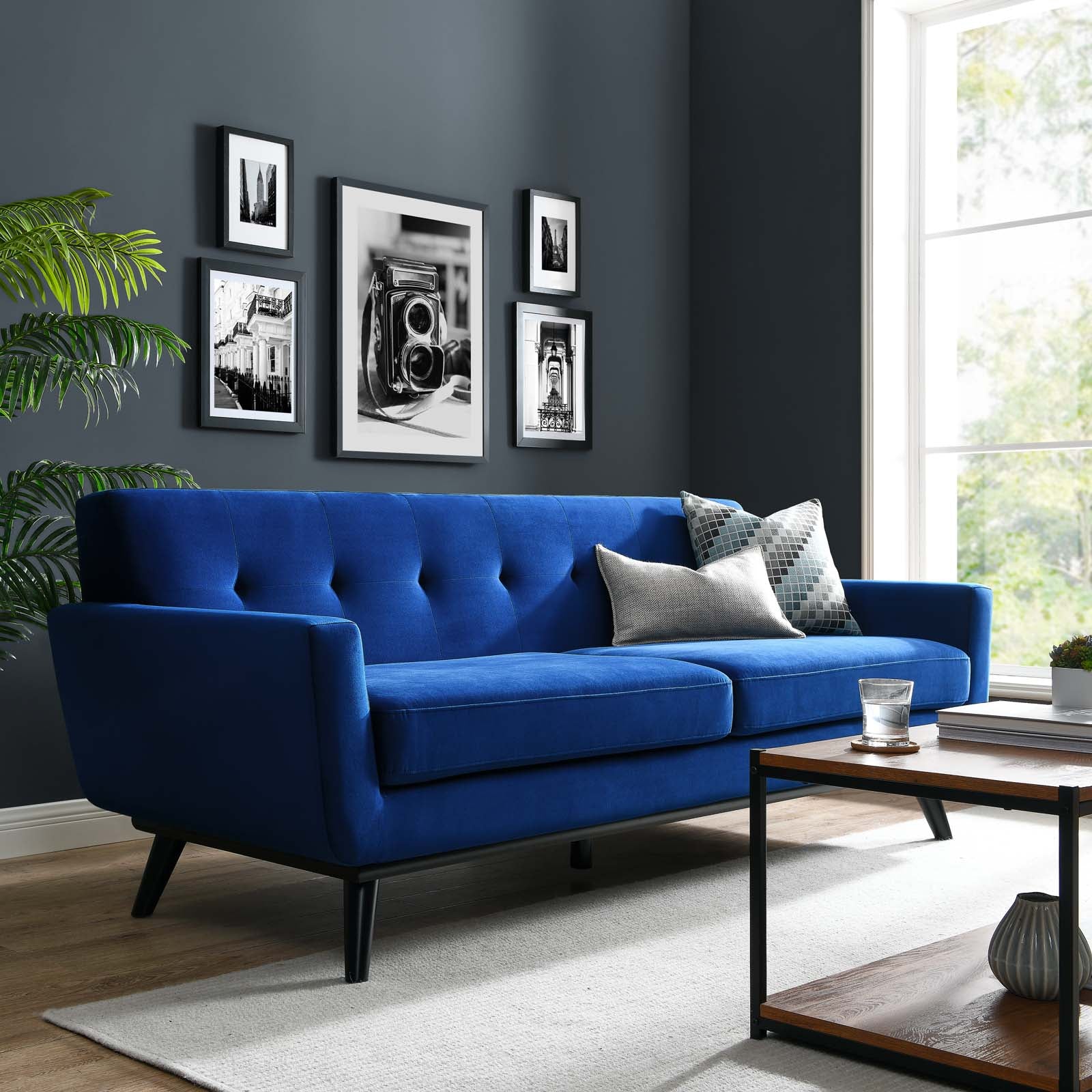 Modway Sofas & Couches - Engage Performance Velvet Sofa Navy