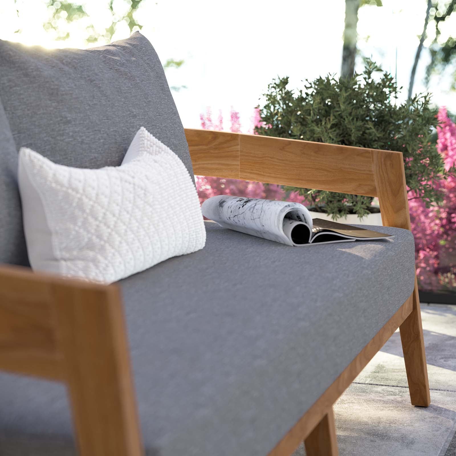 Modway Outdoor Sofas - Brisbane Teak Wood Outdoor Patio Loveseat Natural Gray