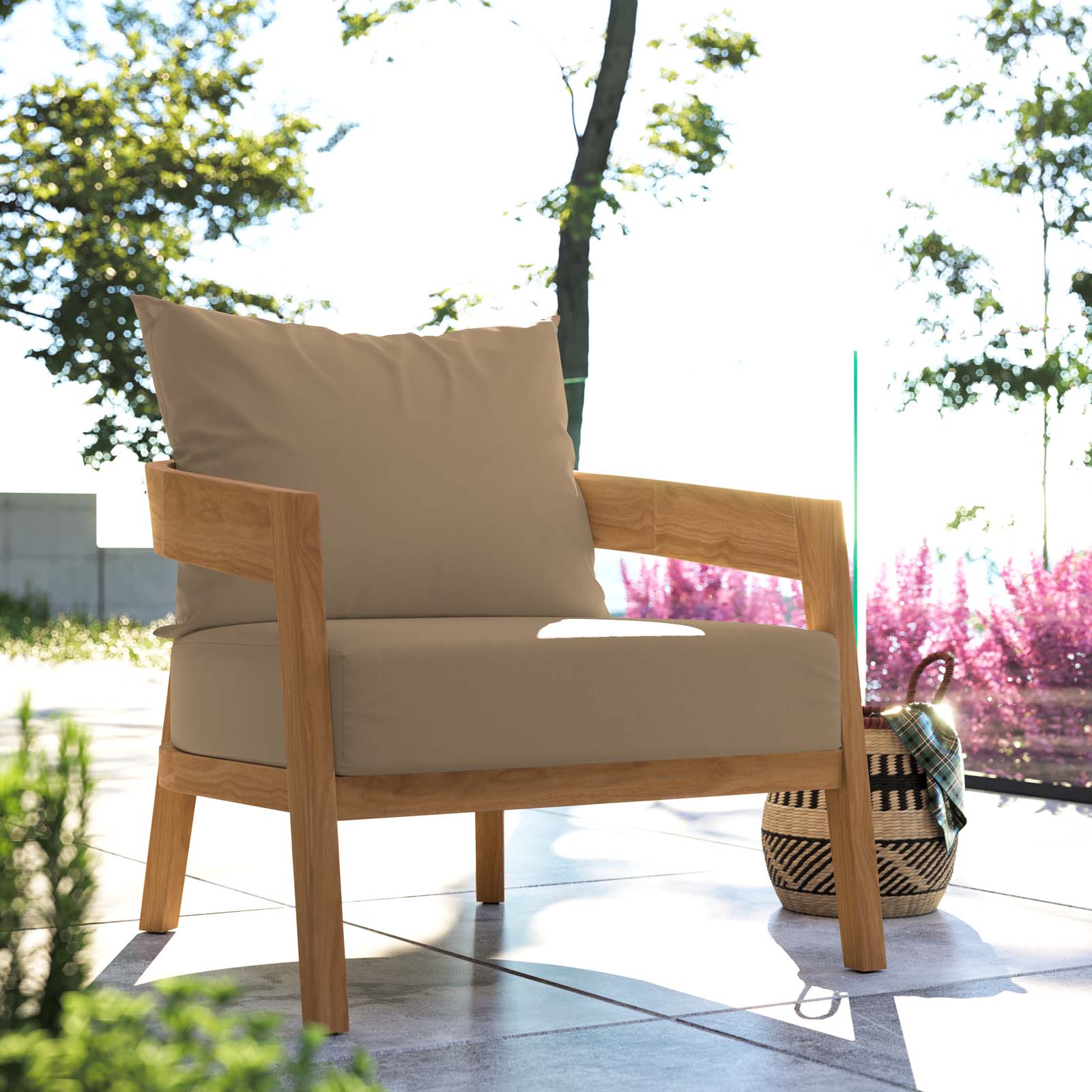 Modway Outdoor Chairs - Brisbane Teak Wood Outdoor Patio Armchair Natural Light Brown