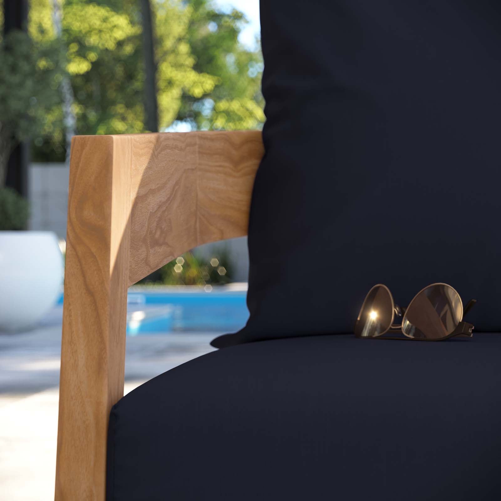 Modway Outdoor Chairs - Brisbane Teak Wood Outdoor Patio Armchair Natural Navy