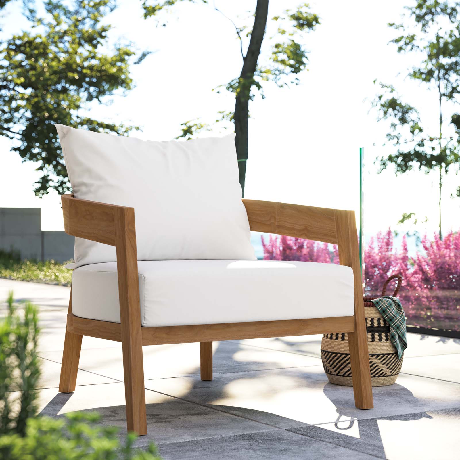 Modway Outdoor Chairs - Brisbane Teak Wood Outdoor Patio Armchair Natural White