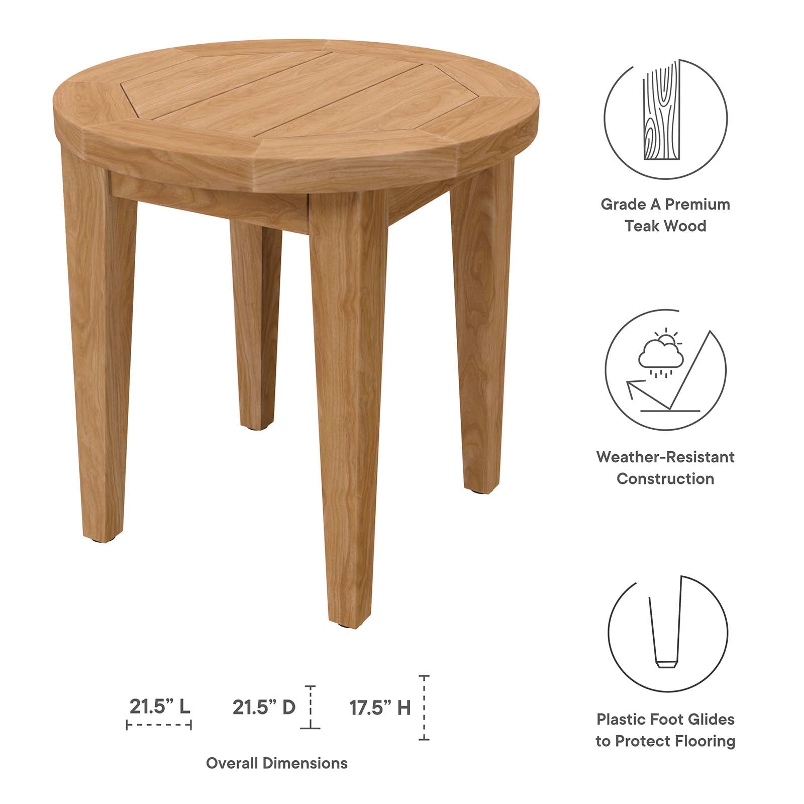 Modway Outdoor Side Tables - Brisbane Teak Wood Outdoor Patio Side Table Natural