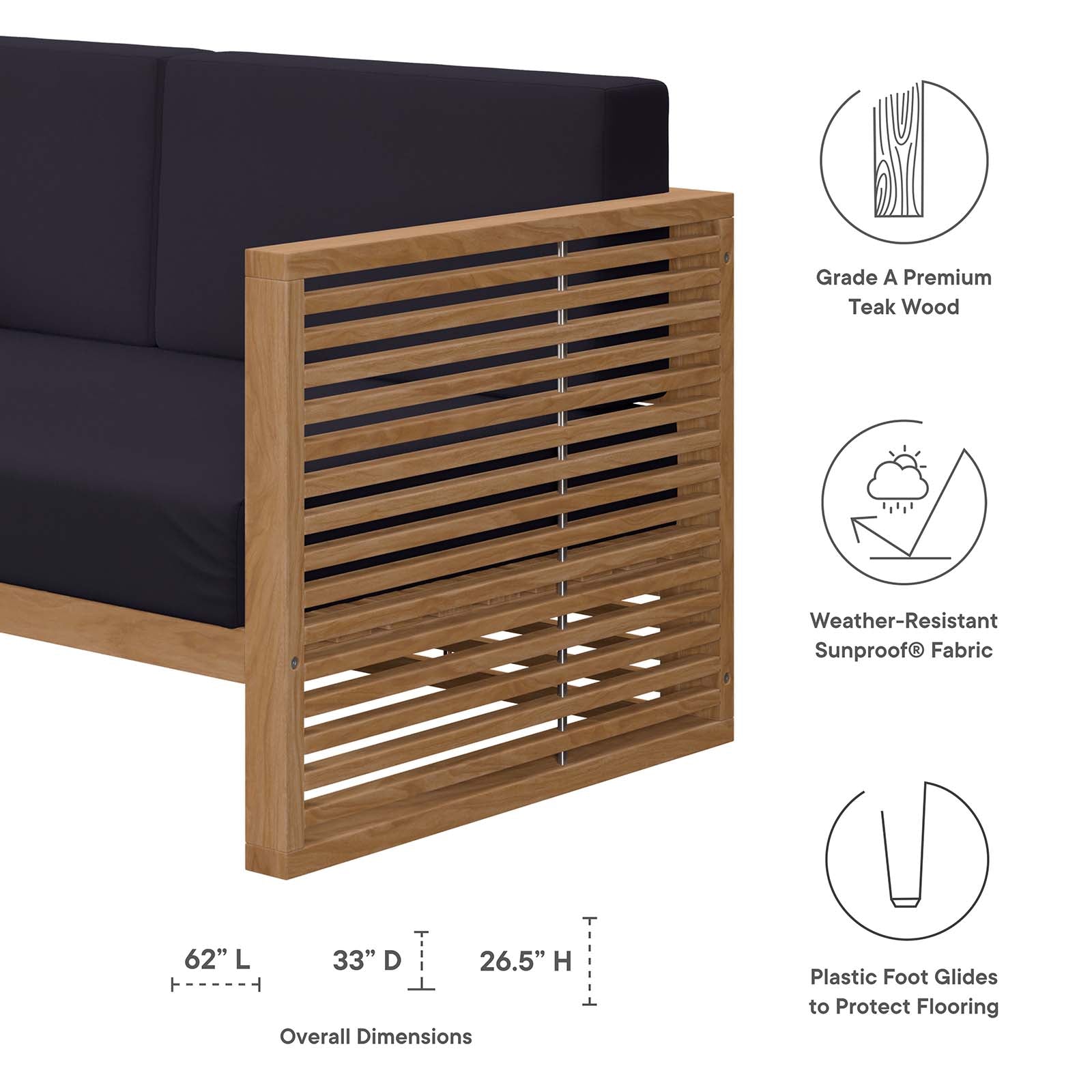 Modway Outdoor Sofas - Carlsbad Teak Wood Outdoor Patio Loveseat Natural Navy