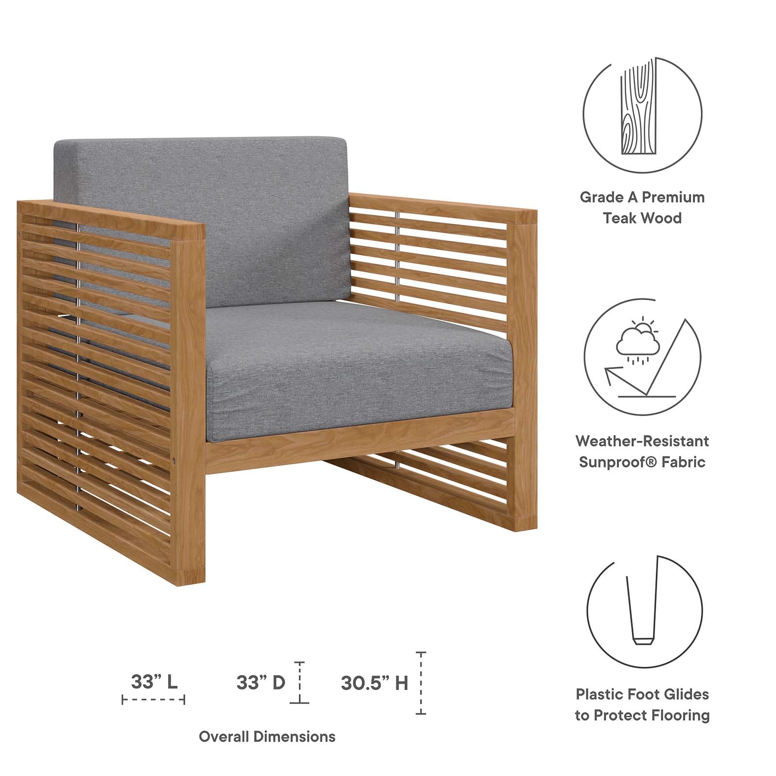 Modway Outdoor Chairs - Carlsbad Teak Wood Outdoor Patio Armchair Natural Gray