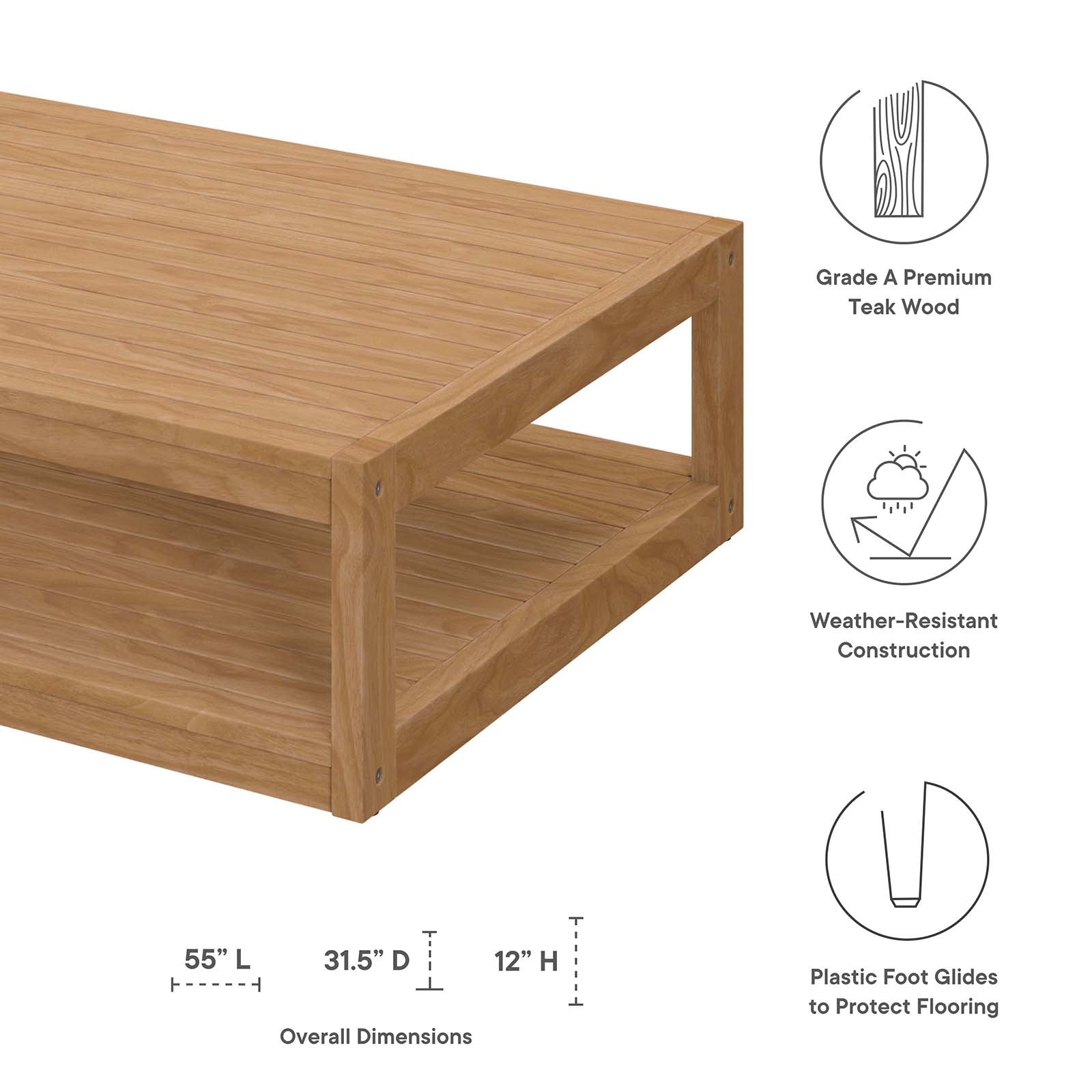 Modway Outdoor Coffee Tables - Carlsbad Teak Wood Outdoor Patio Coffee Table Natural