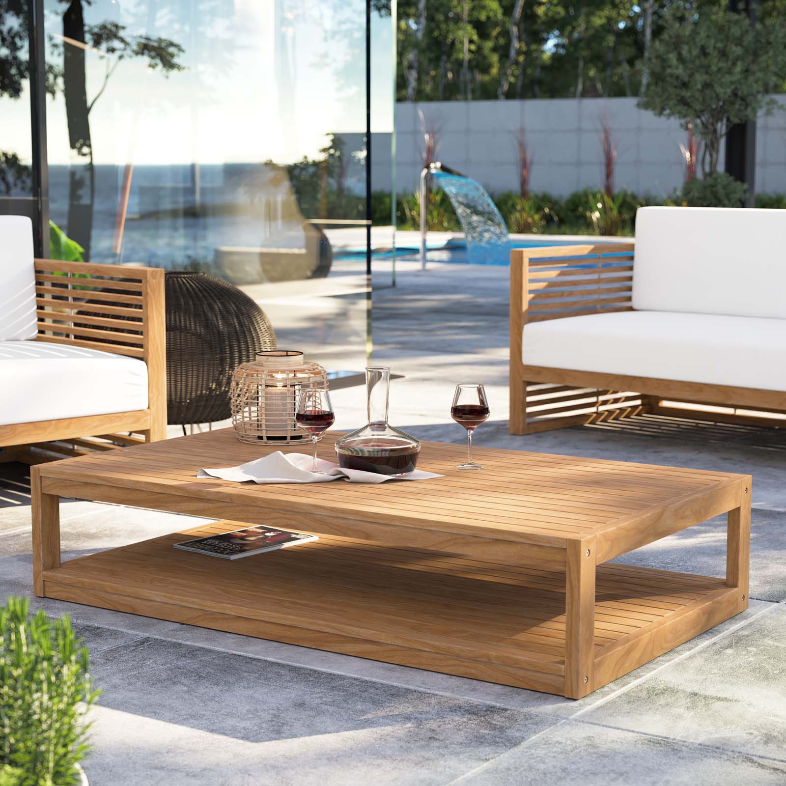 Modway Outdoor Coffee Tables - Carlsbad Teak Wood Outdoor Patio Coffee Table Natural