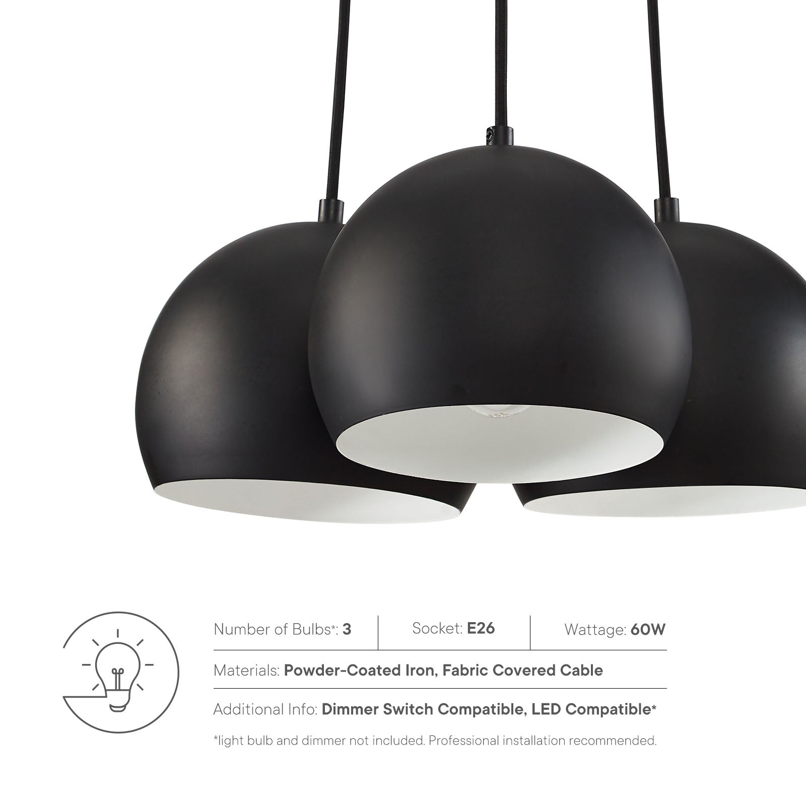 Modway Ceiling Lights - Chalice 3-Light Metal Pendant Black