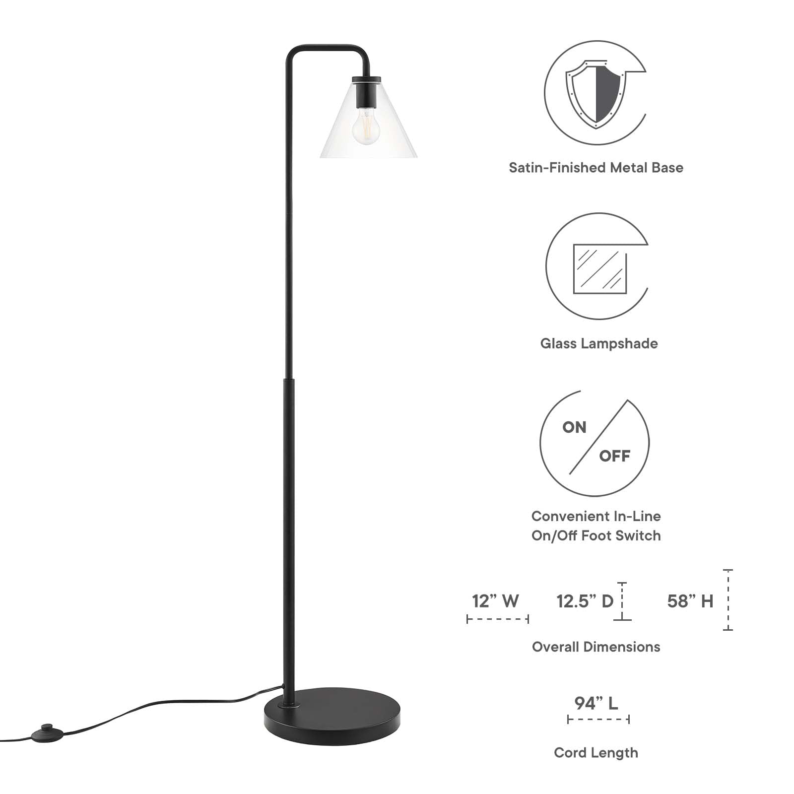 Modway Floor Lamps - Element Transparent Glass Glass And Metal Floor Lamp Black