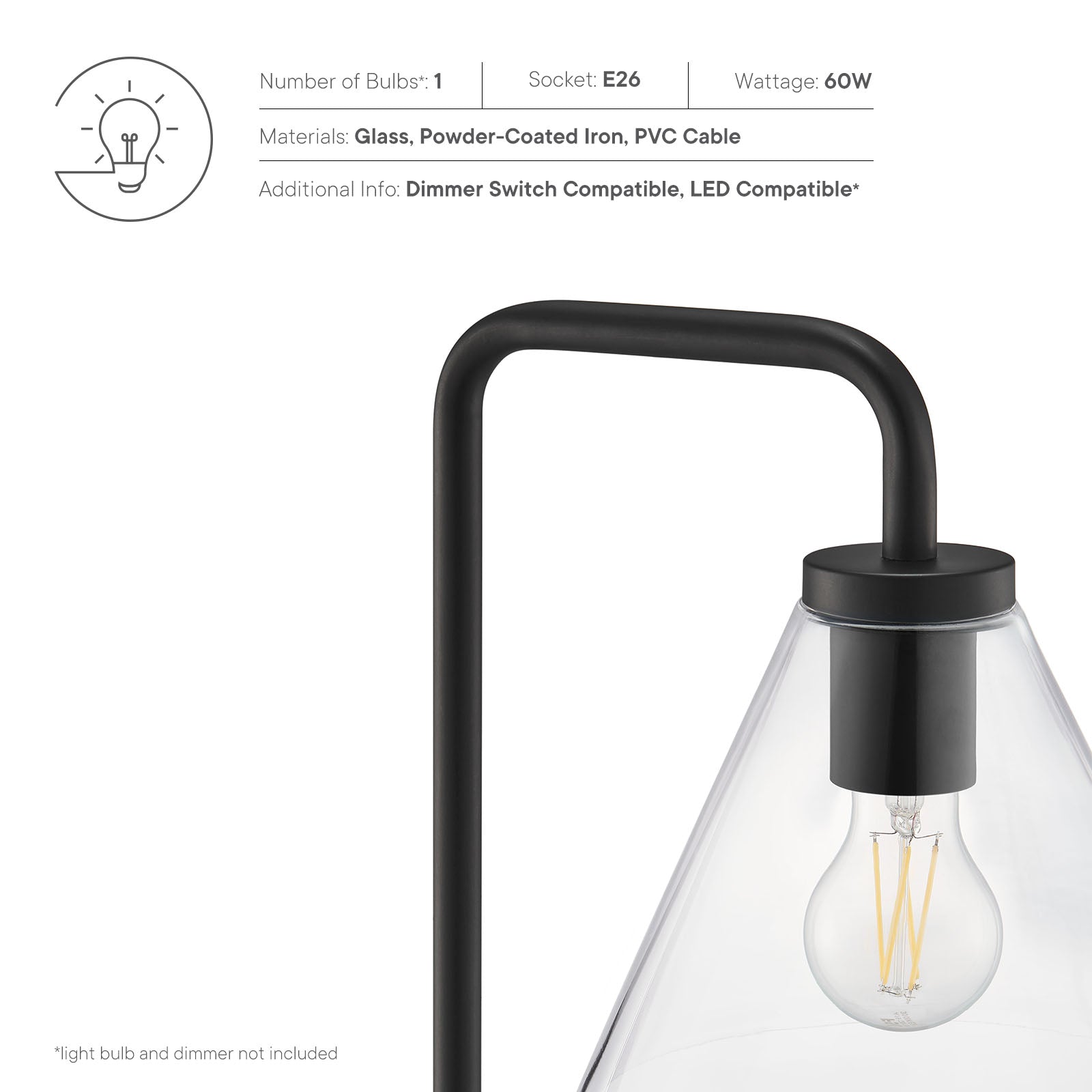 Modway Floor Lamps - Element Transparent Glass Glass And Metal Floor Lamp Black