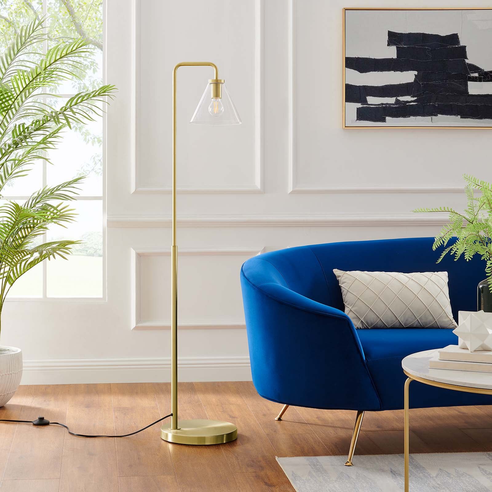 Modway Floor Lamps - Element Transparent Glass Glass And Metal Floor Lamp Satin Brass
