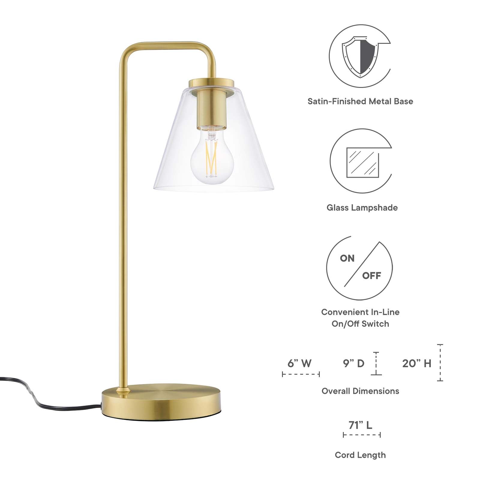 Modway Table Lamps - Element Glass Table Lamp Satin Brass