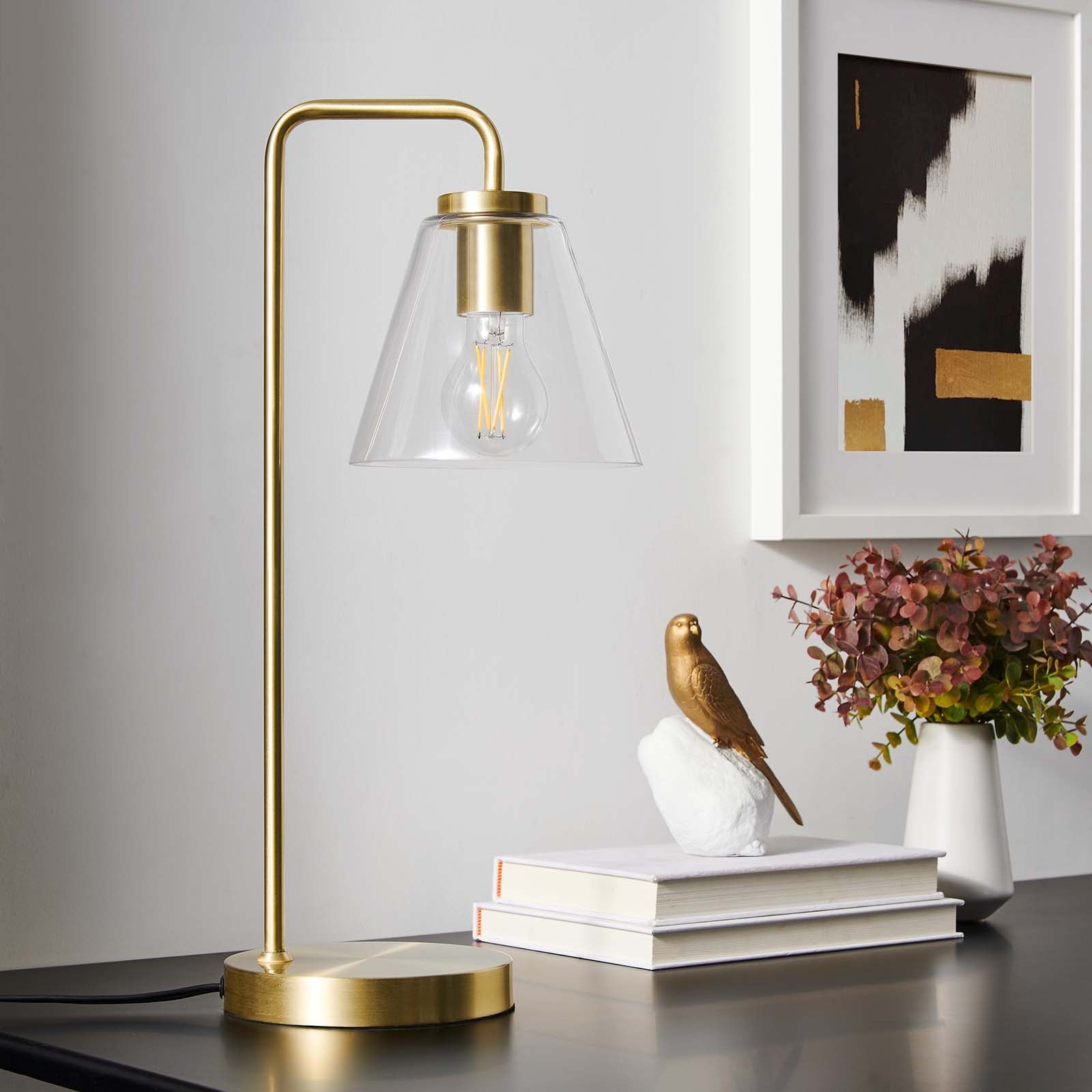Modway Table Lamps - Element Glass Table Lamp Satin Brass