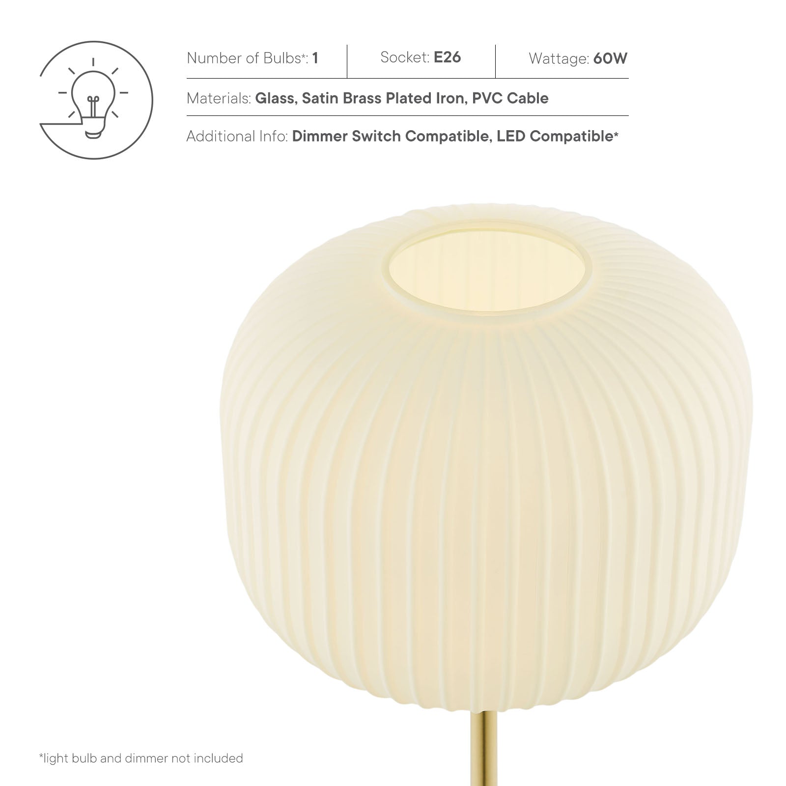 Modway Table Lamps - Reprise Glass Sphere Glass And Metal Table Lamp White Satin Brass