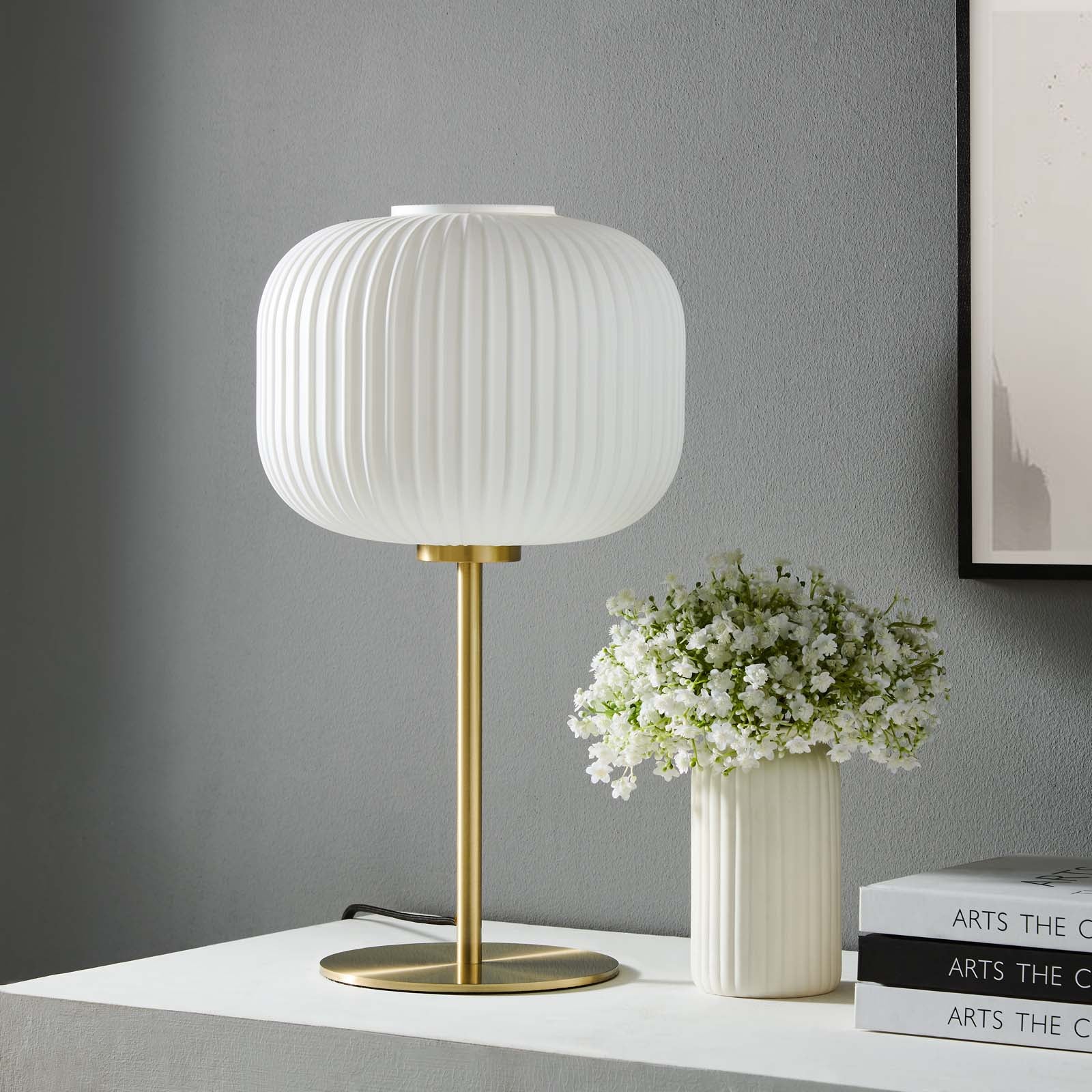 Modway Table Lamps - Reprise Glass Sphere Glass And Metal Table Lamp White Satin Brass