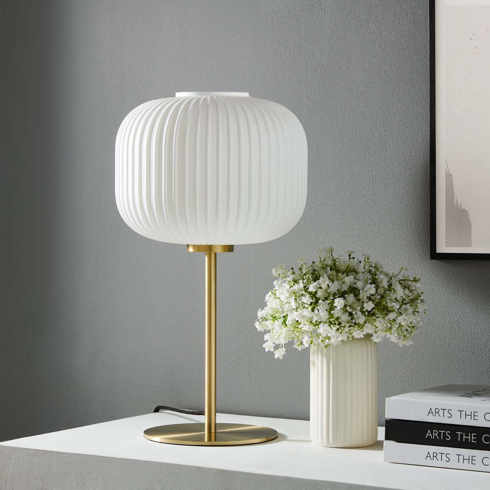 Modway Table Lamps - Reprise Glass Sphere Glass And Metal Table Lamp White Satin Brass