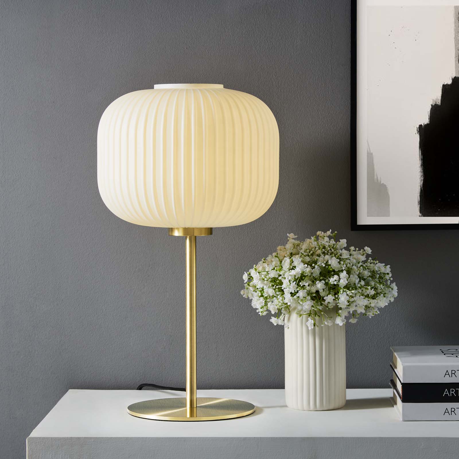 Modway Table Lamps - Reprise Glass Sphere Glass And Metal Table Lamp White Satin Brass