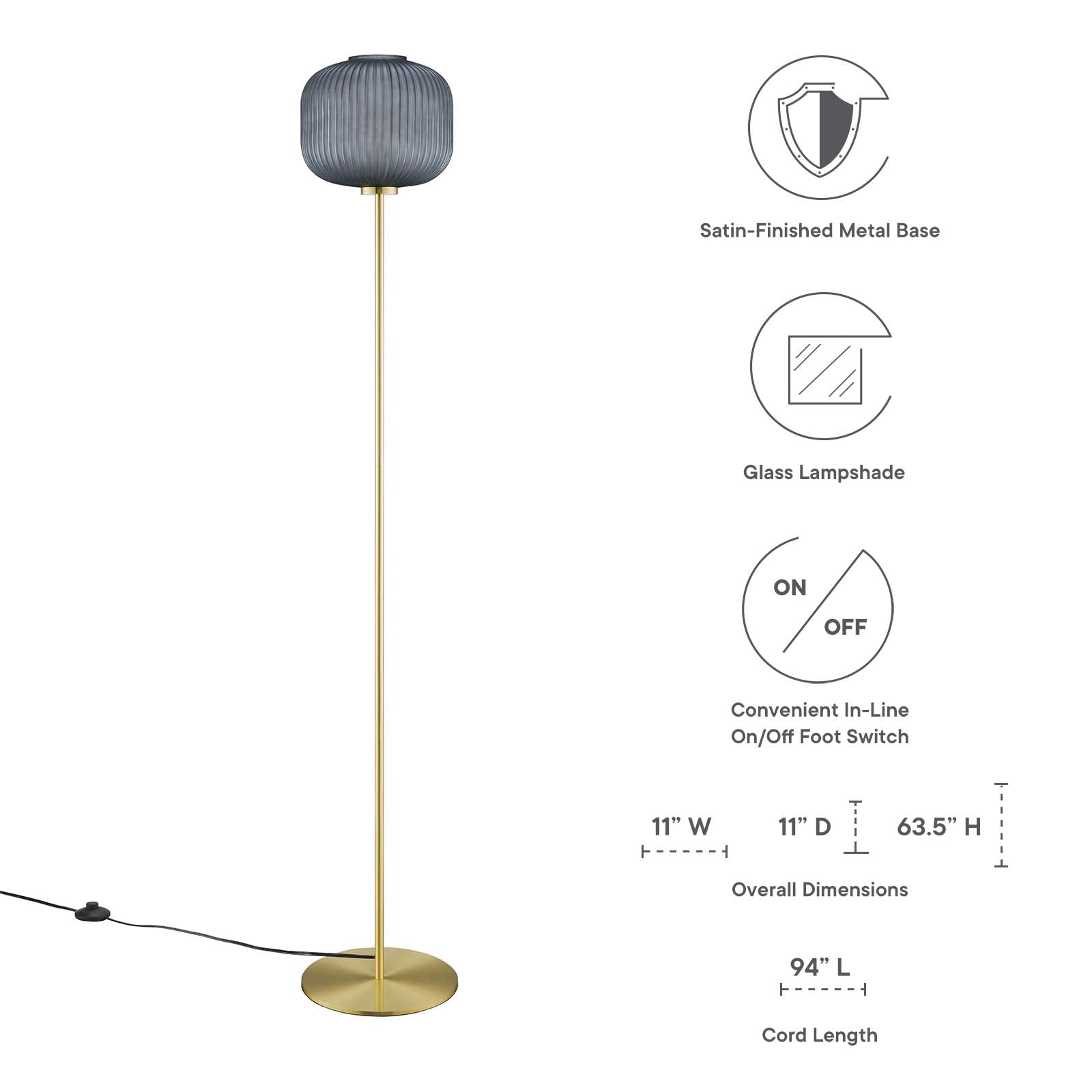 Modway Floor Lamps - Reprise Glass Sphere Glass And Metal Floor Lamp Black Satin Brass