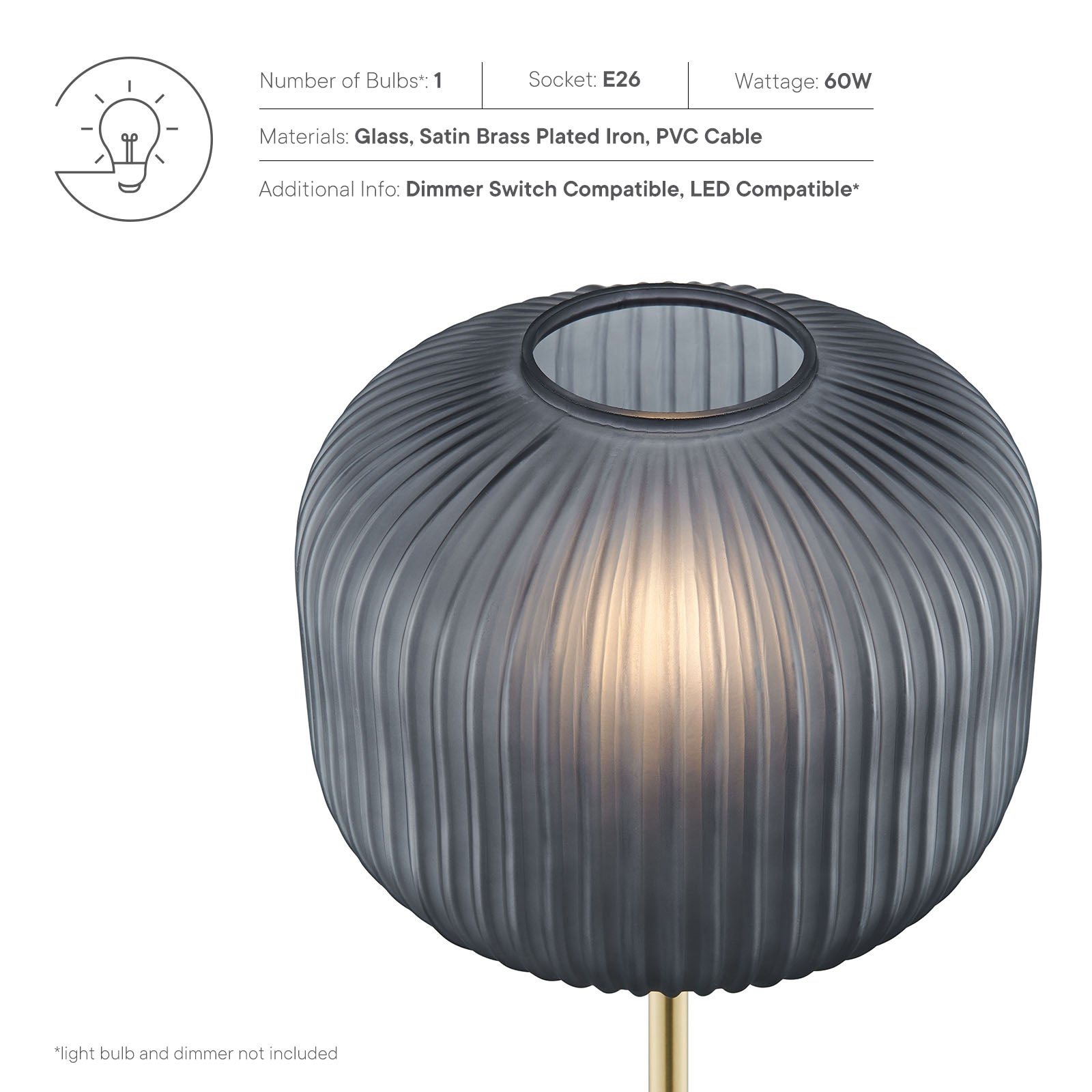 Modway Floor Lamps - Reprise Glass Sphere Glass And Metal Floor Lamp Black Satin Brass