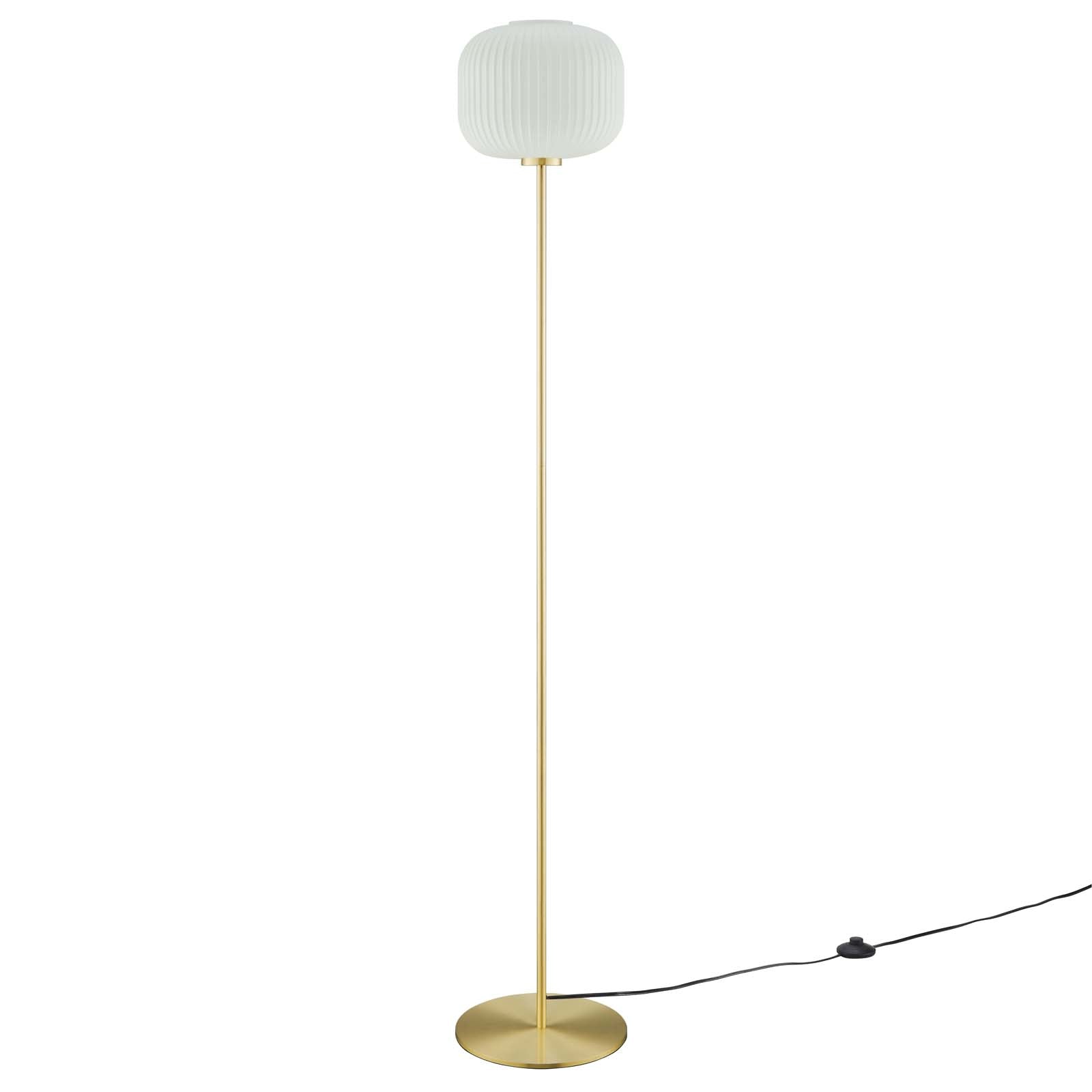 Modway Floor Lamps - Reprise Glass Sphere Glass And Metal Floor Lamp White Satin Brass