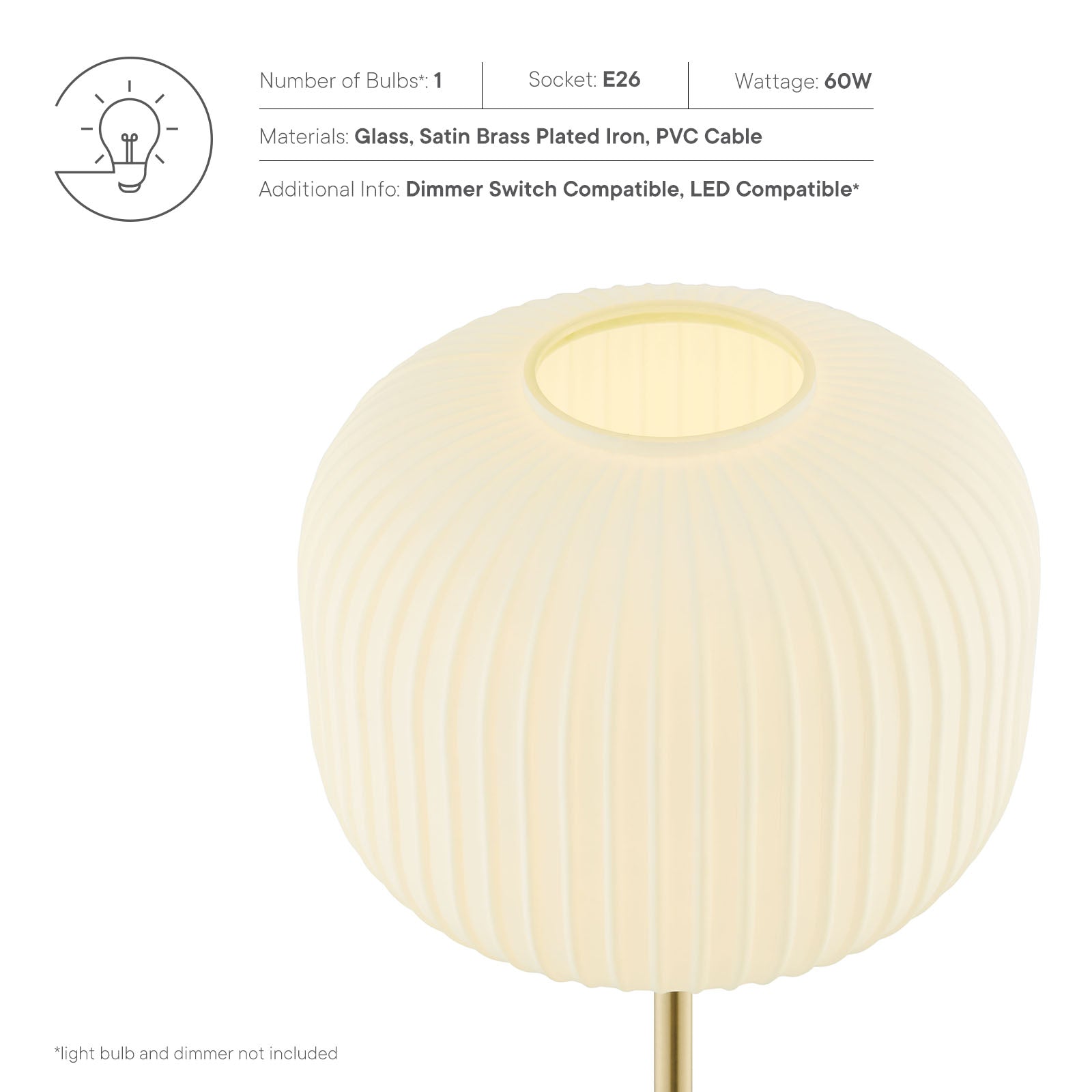 Modway Floor Lamps - Reprise Glass Sphere Glass And Metal Floor Lamp White Satin Brass