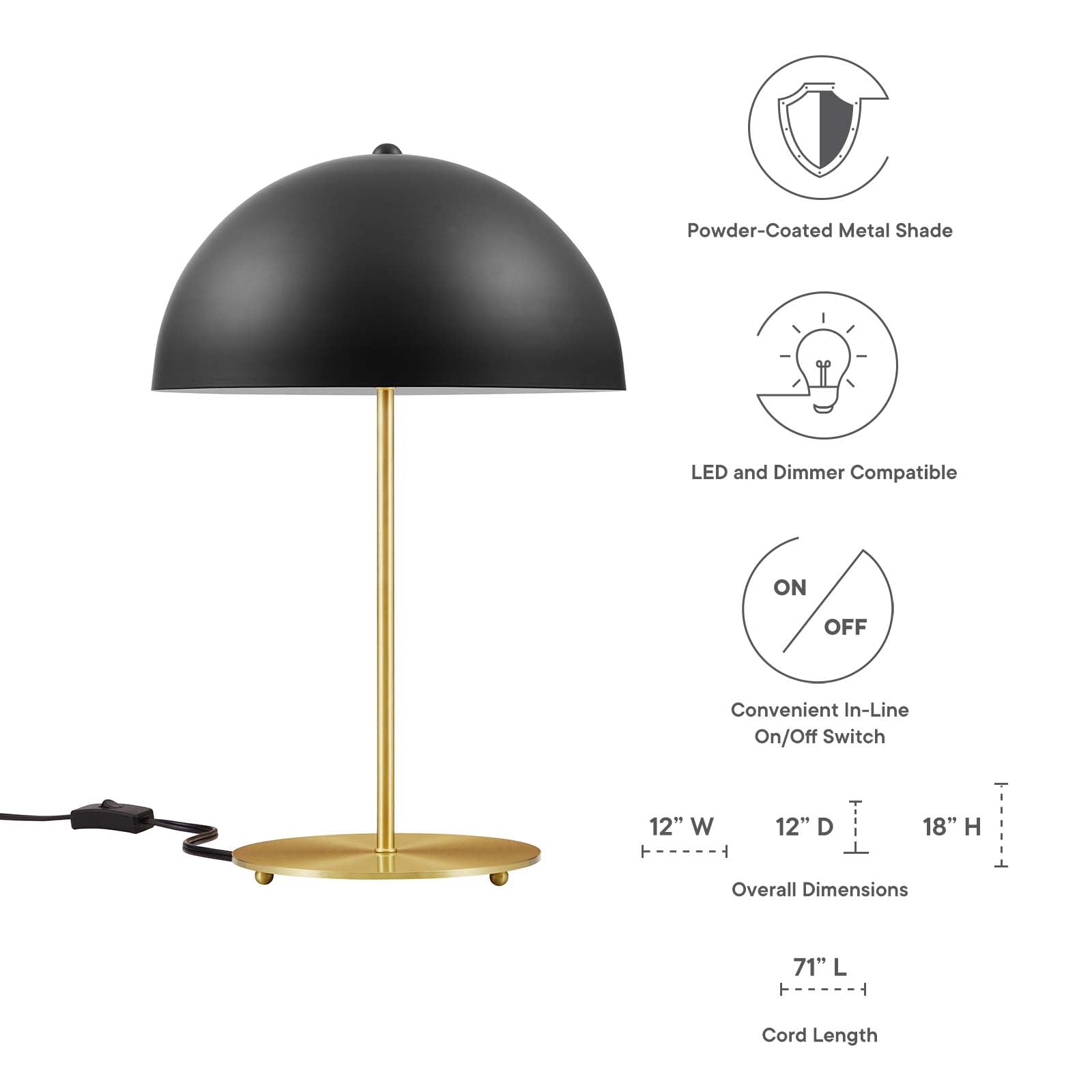 Modway Table Lamps - Ideal Metal Table Lamp Black Satin Brass