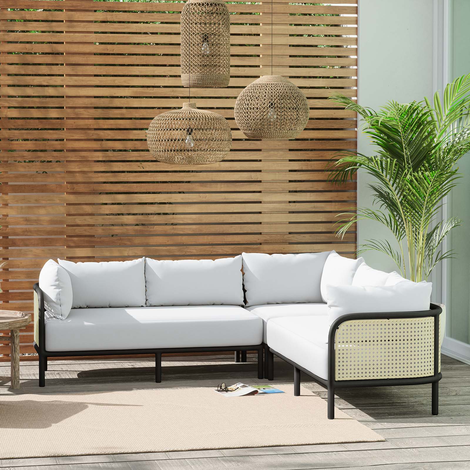 Modway Outdoor Sofas - Hanalei Outdoor Patio 3-Piece Sectional Ivory White