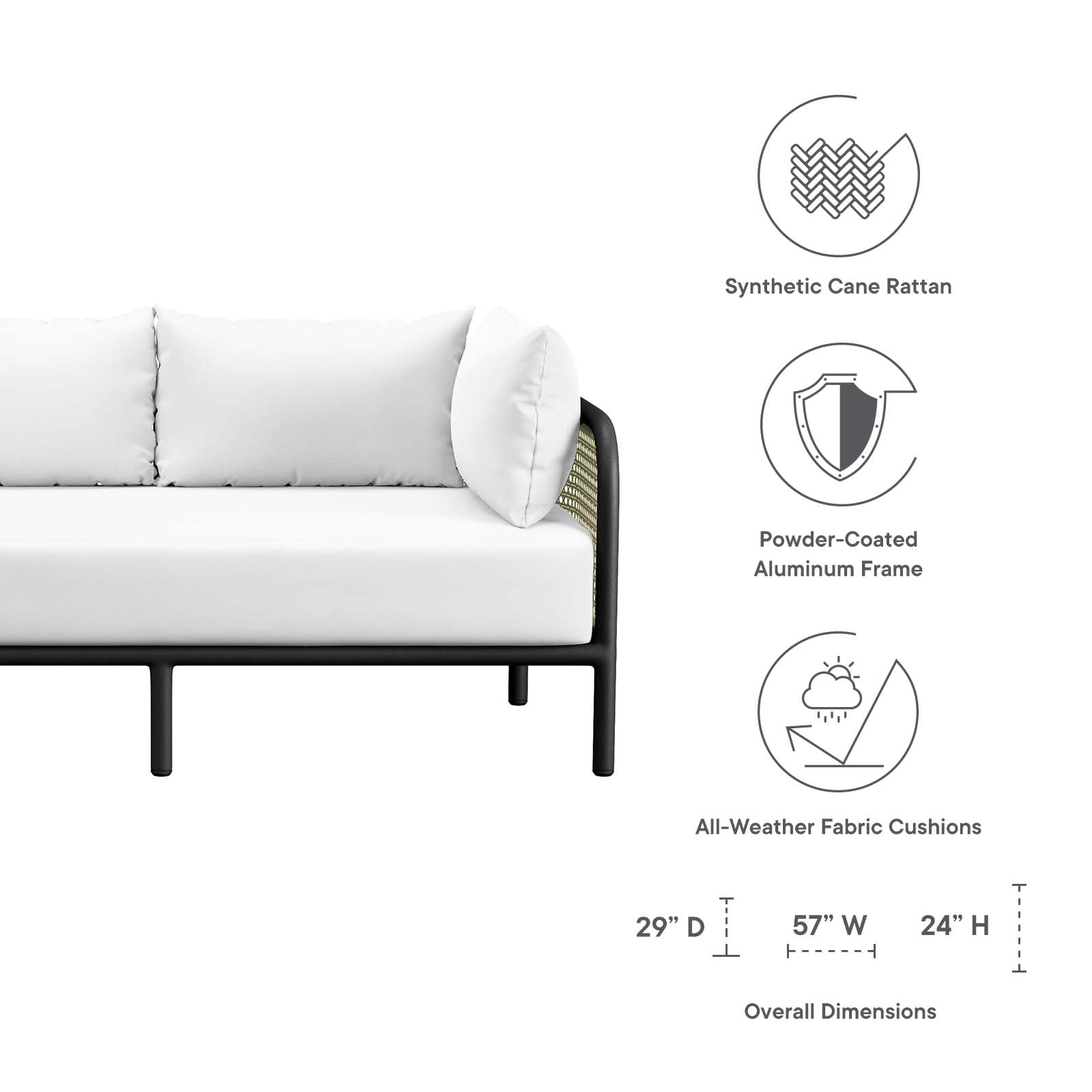 Modway Outdoor Sofas - Hanalei Outdoor Patio 3-Piece Sectional Ivory White