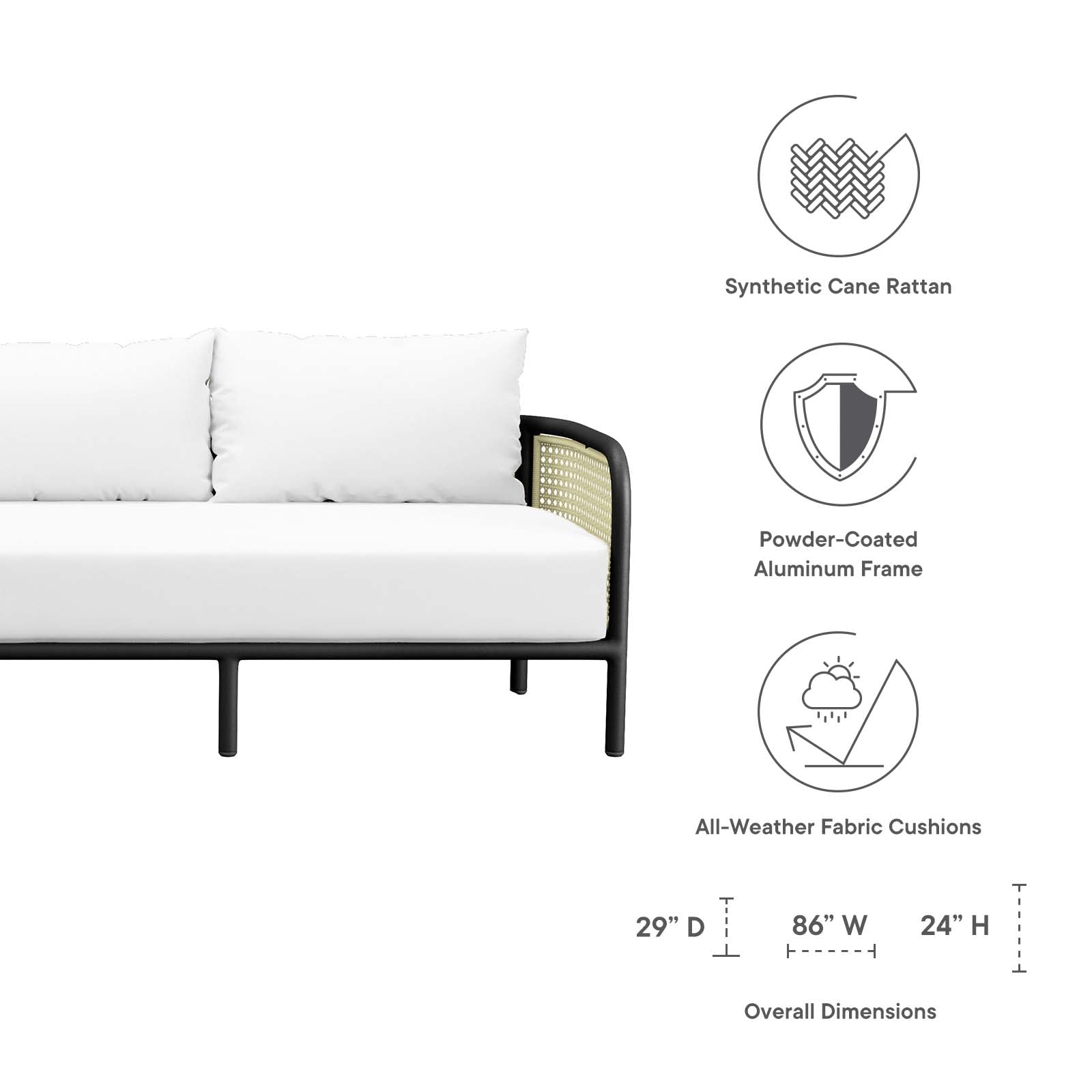 Modway Outdoor Sofas - Hanalei Outdoor Patio 3-Piece Sectional Ivory White