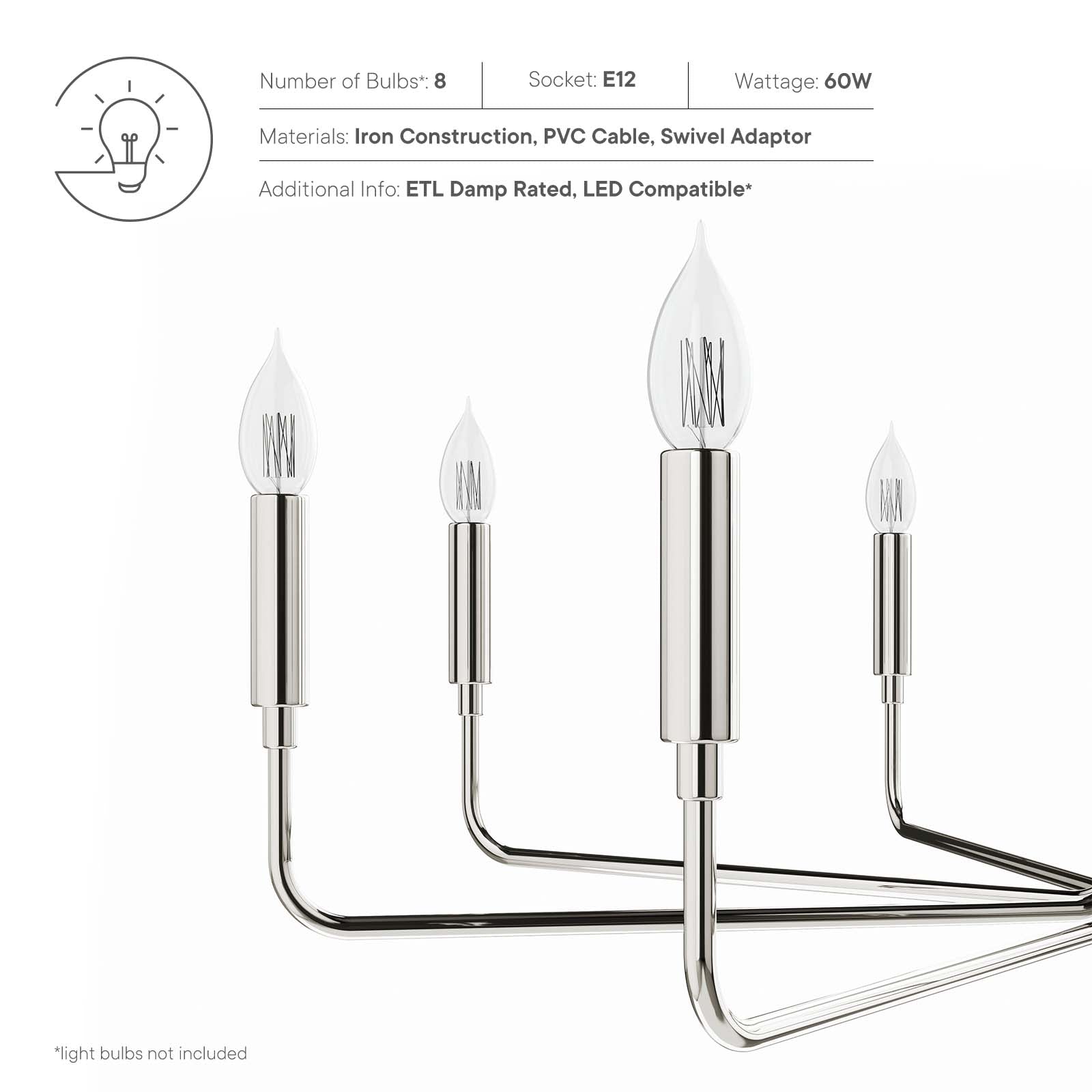 Modway Ceiling Lights - Rekindle 8-Light Chandelier Polished Nickel