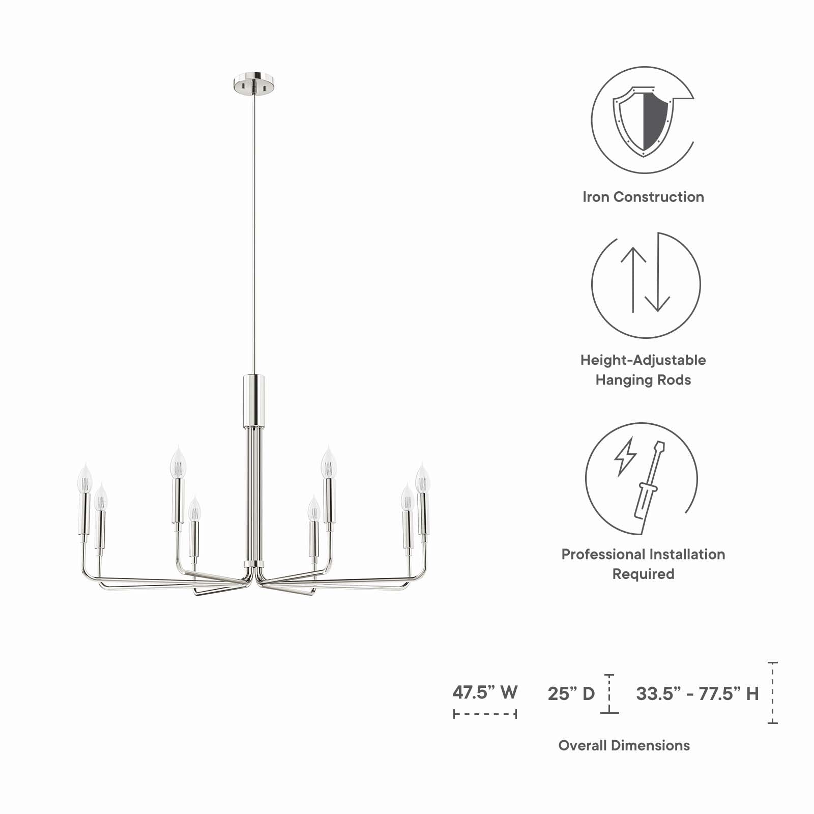 Modway Ceiling Lights - Rekindle 8-Light Chandelier Polished Nickel