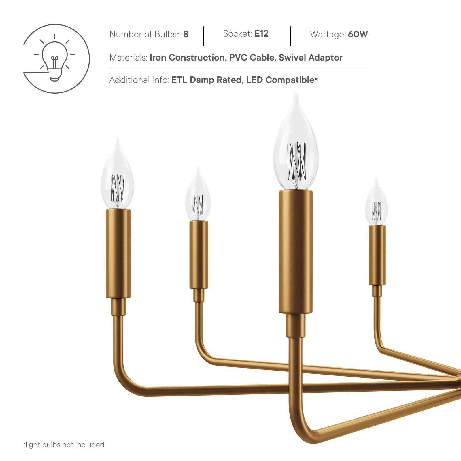 Modway Ceiling Lights - Rekindle 8-Light Chandelier Satin Brass