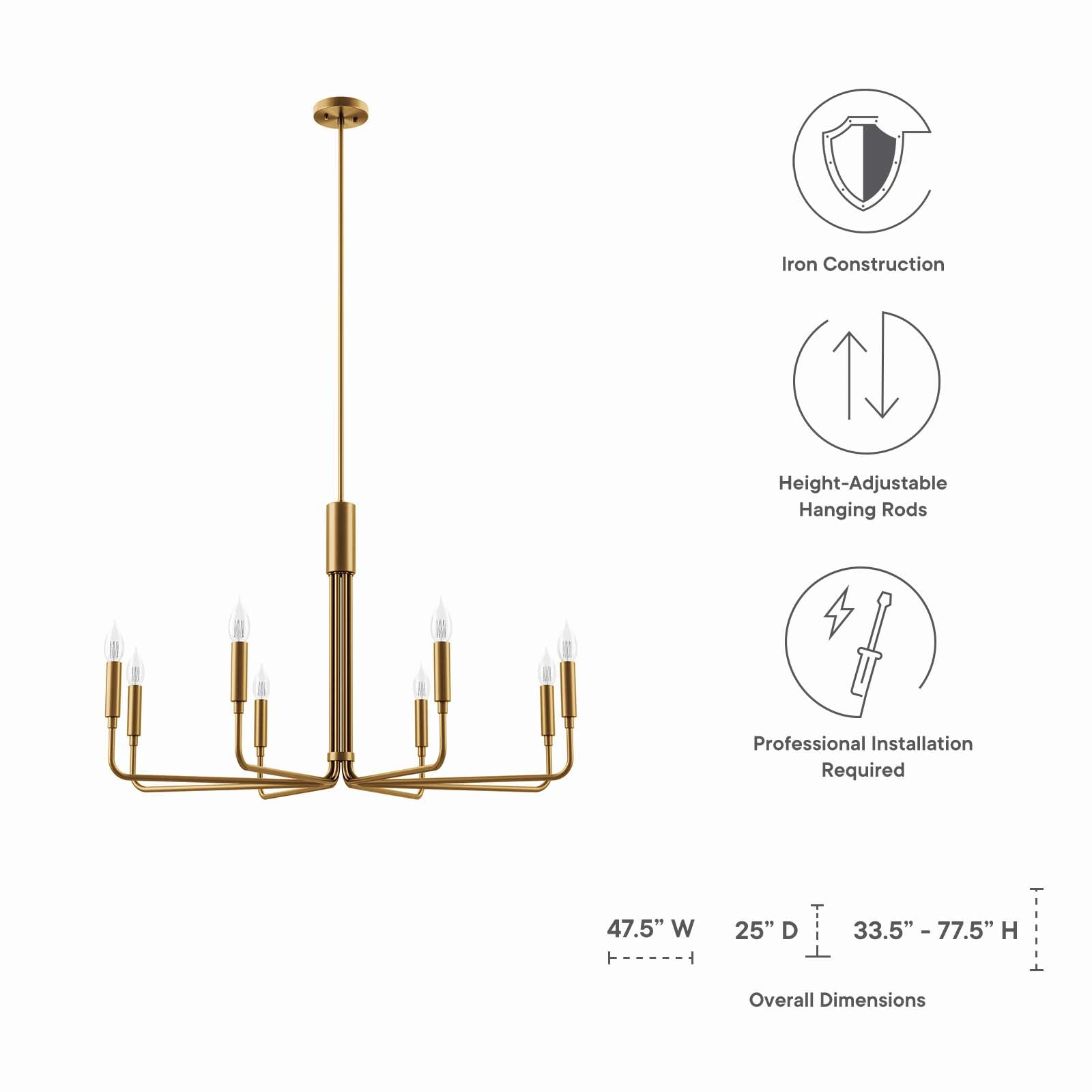 Modway Ceiling Lights - Rekindle 8-Light Chandelier Satin Brass