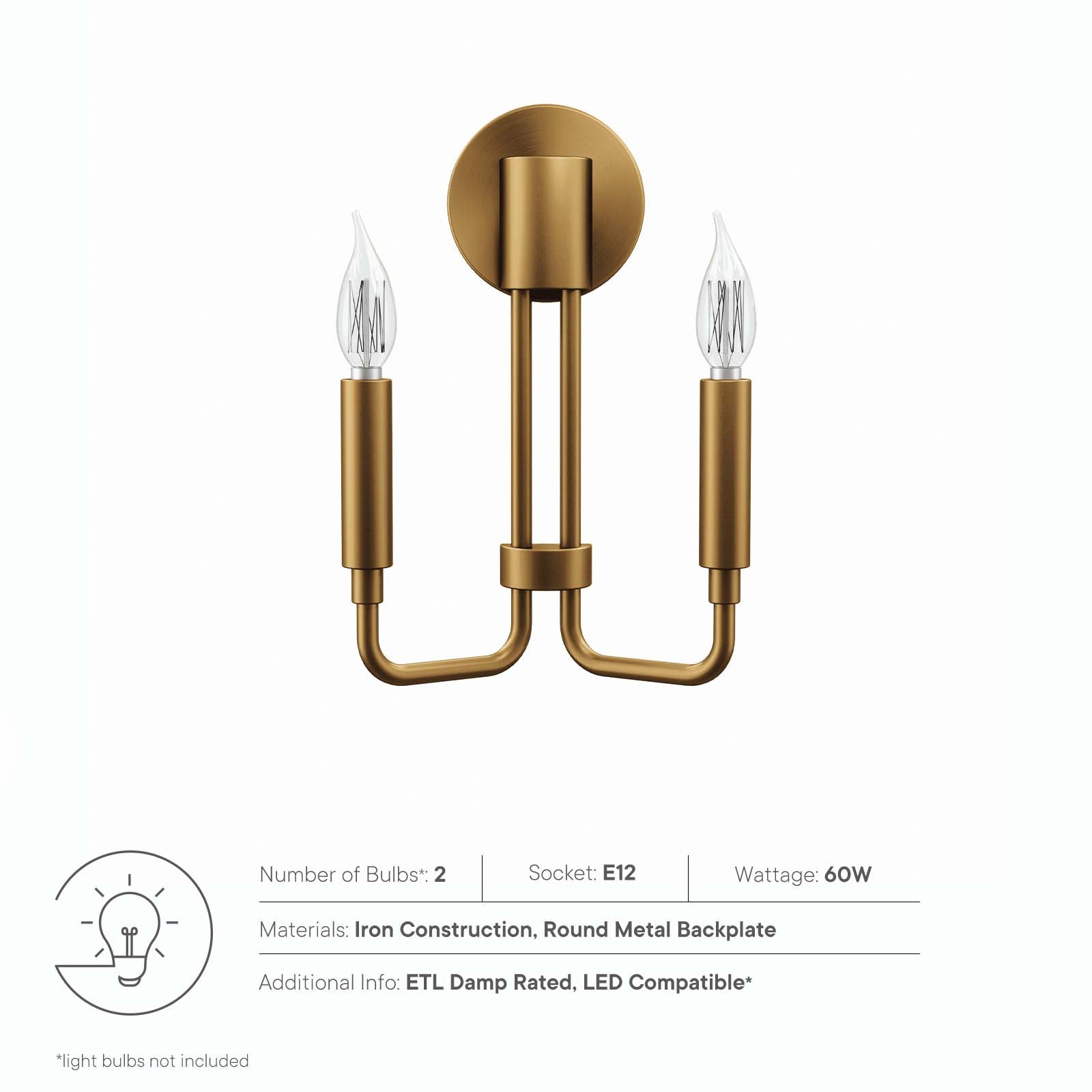 Modway Wall Sconces - Rekindle 2-Light Wall Sconce Satin Brass