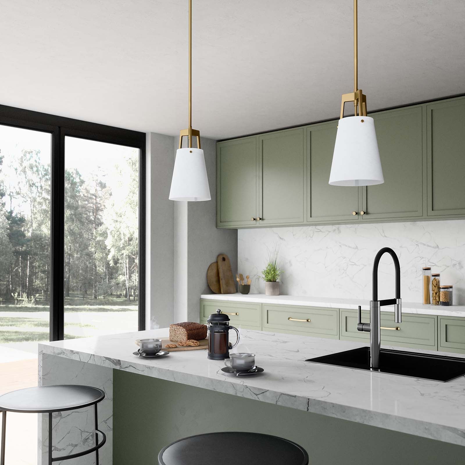 Modway Ceiling Lights - Aspire Pendant Light White Satin Brass