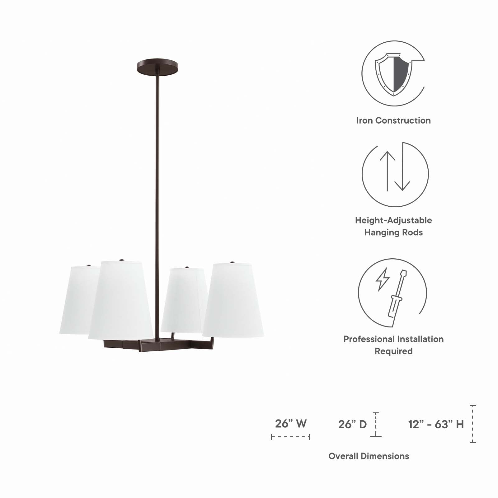 Modway Ceiling Lights - Mercer 4-Light Pendant Light White Brass