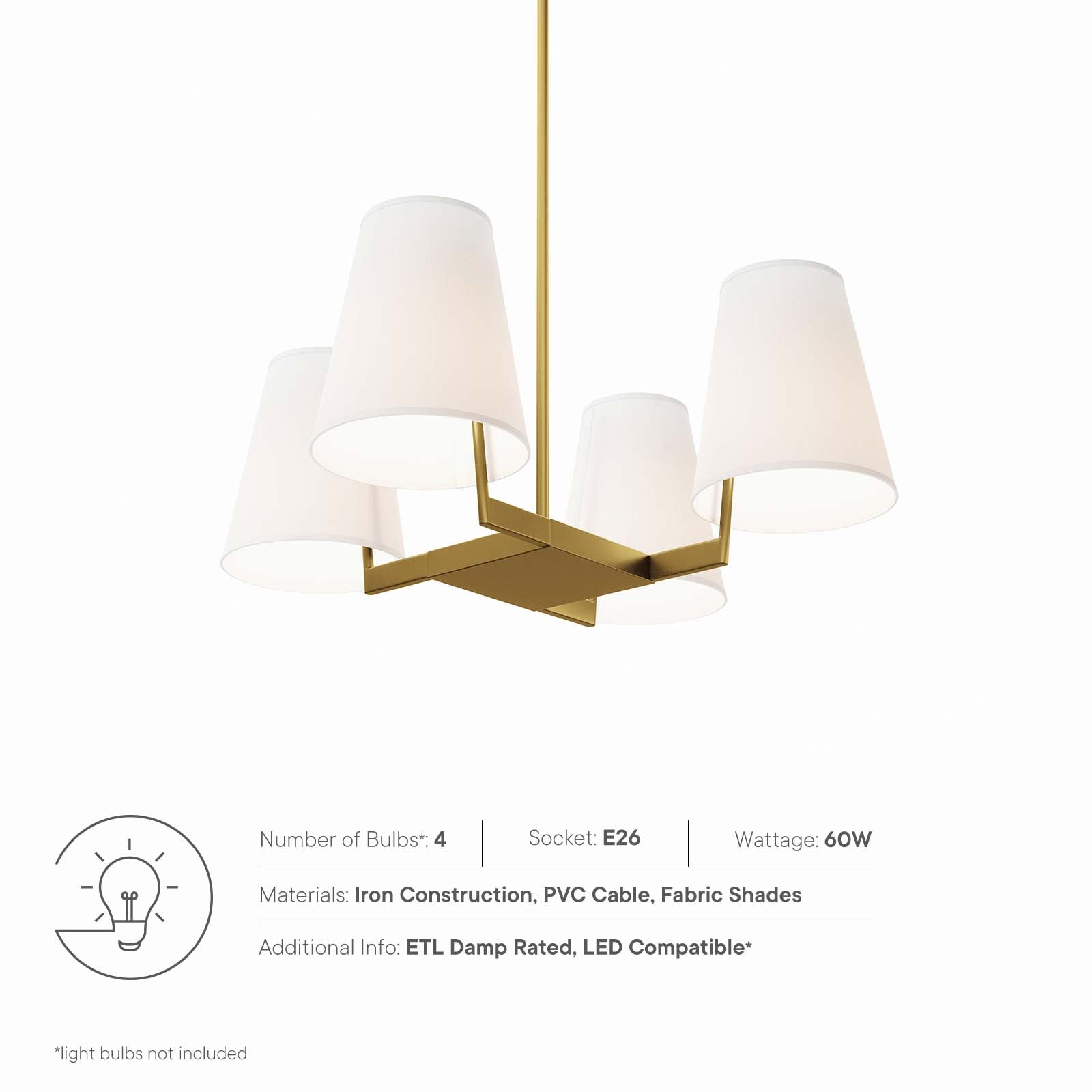 Modway Ceiling Lights - Mercer 4-Light Pendant Light White Satin Brass