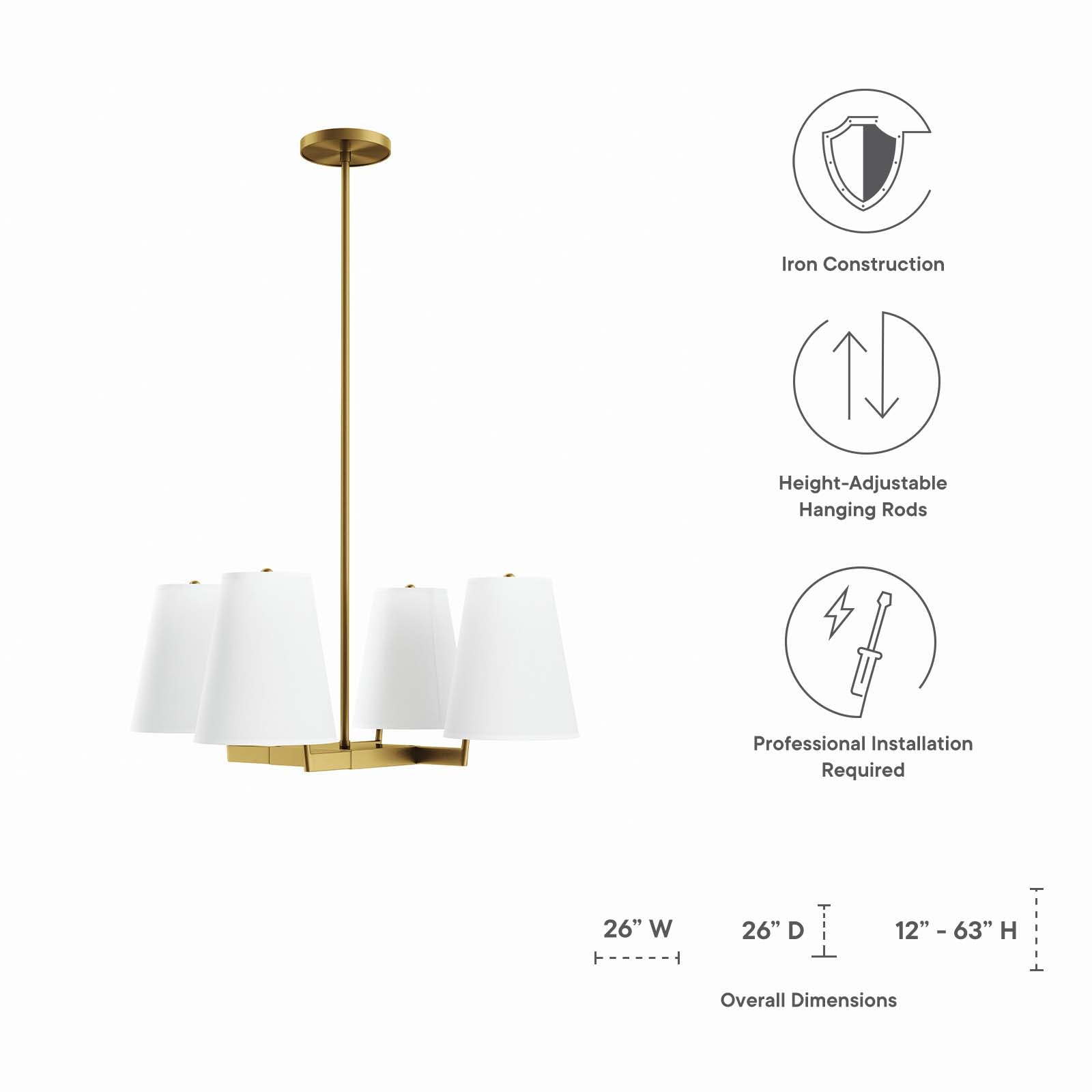 Modway Ceiling Lights - Mercer 4-Light Pendant Light White Satin Brass