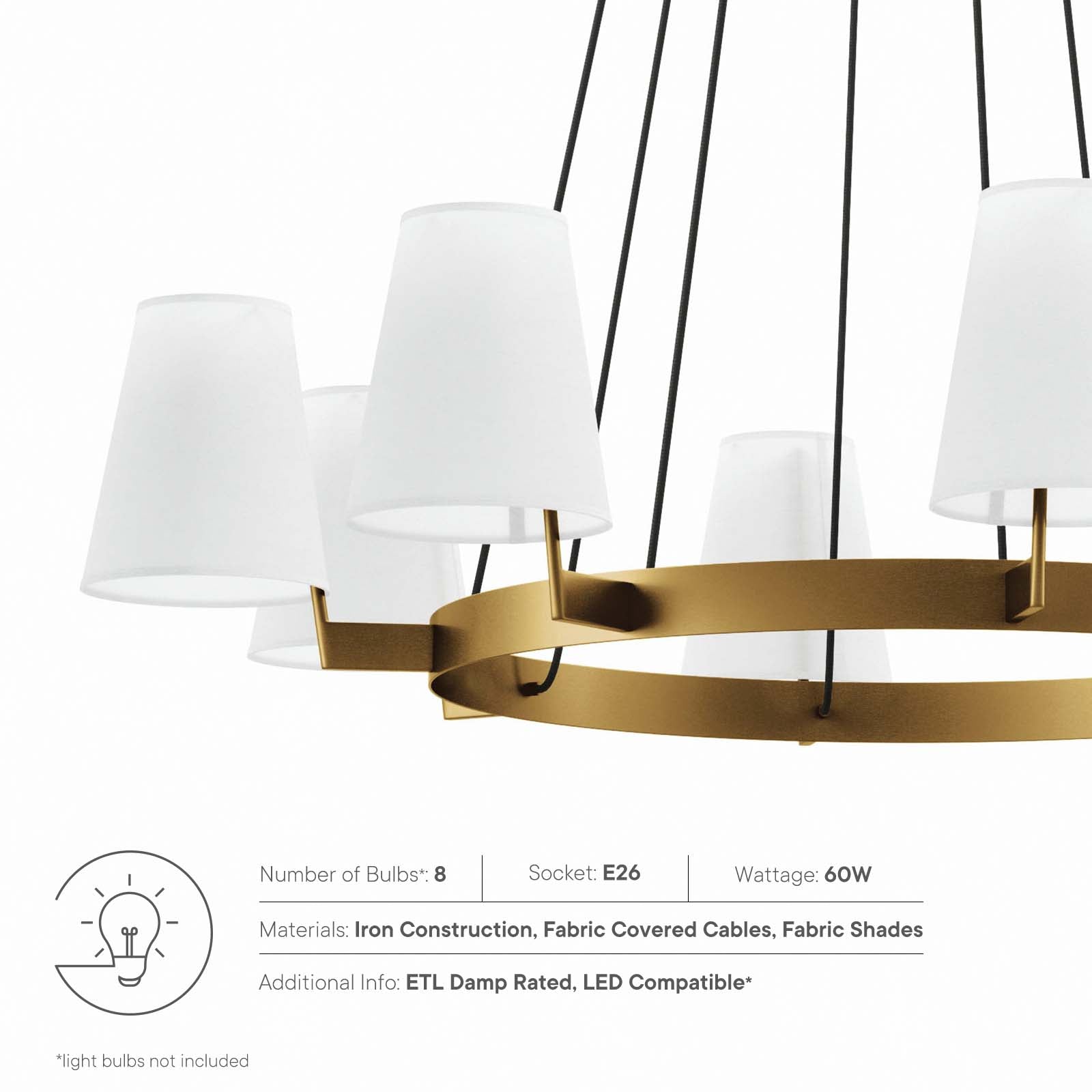 Modway Ceiling Lights - Surround 8-Light Chandelier White Satin Brass