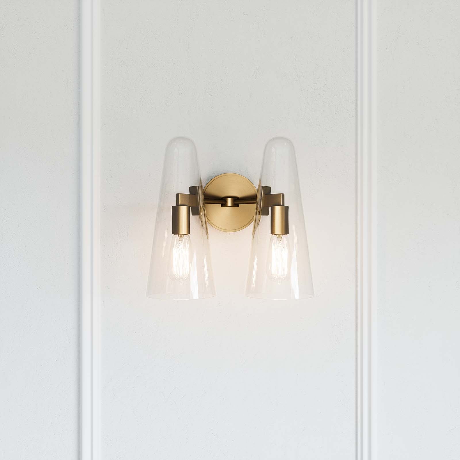 Modway Wall Sconces - Beacon 2-Light Wall Sconce Clear Satin Brass