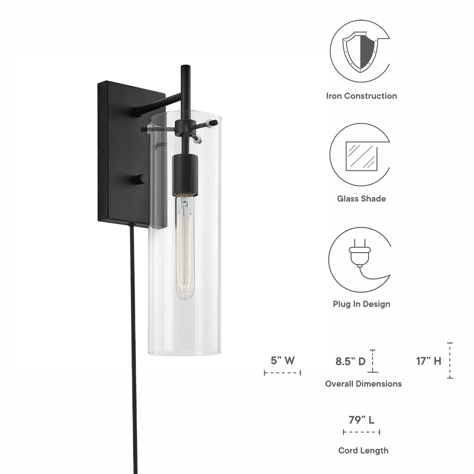 Modway Wall Sconces - Skylark-Wall-Sconce-Clear-Black