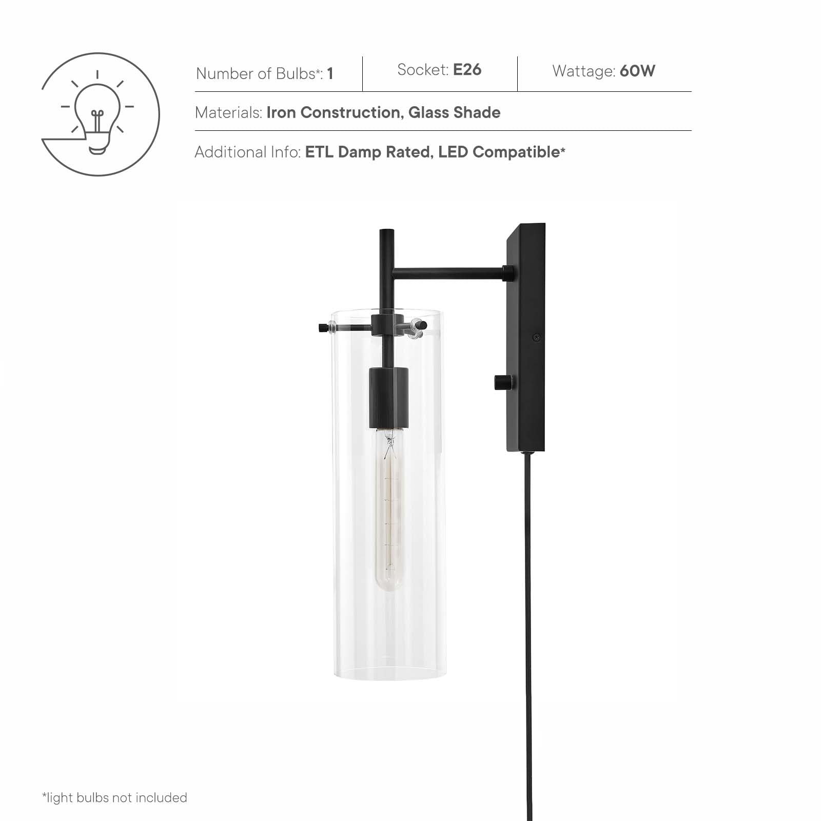 Modway Wall Sconces - Skylark-Wall-Sconce-Clear-Black