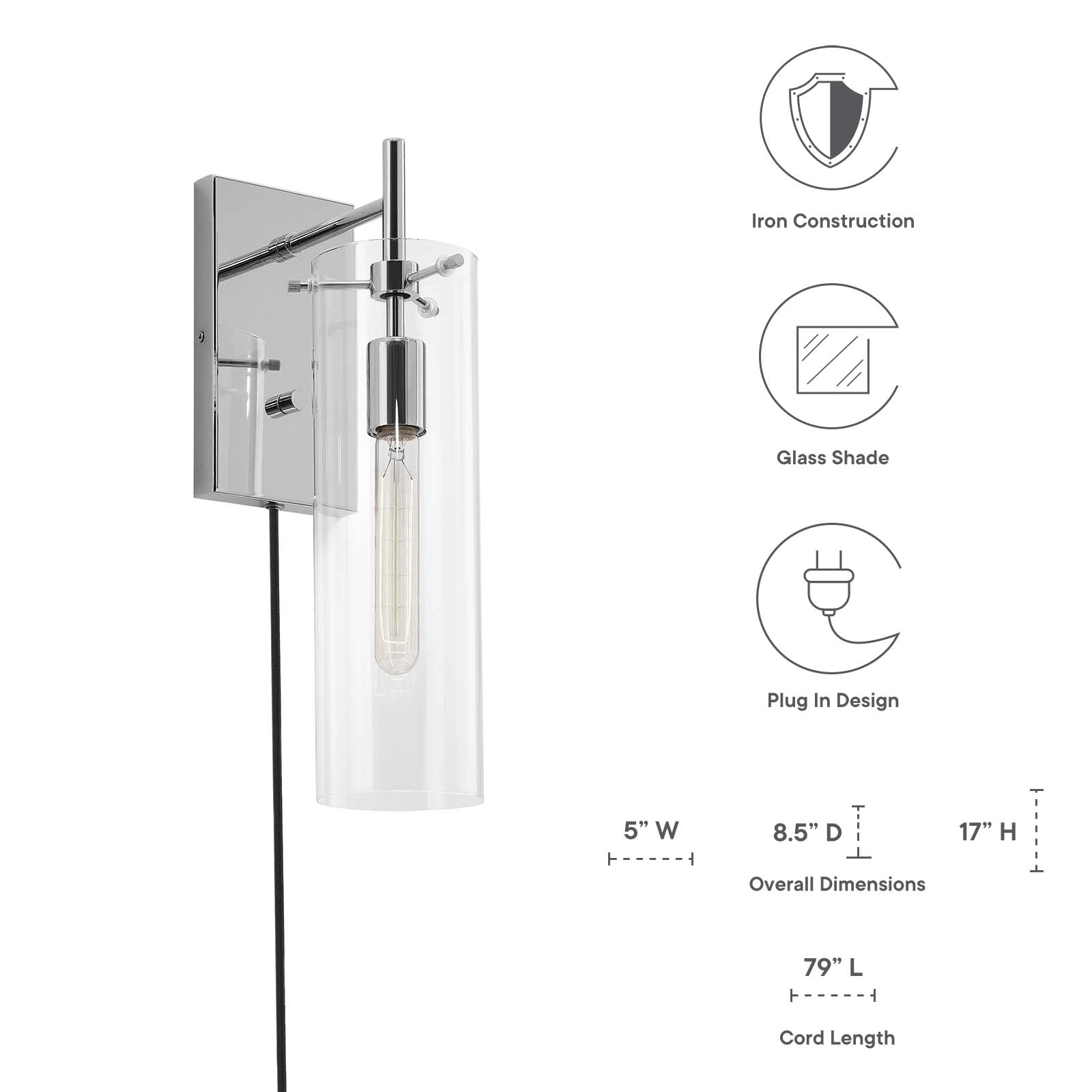 Modway Wall Sconces - Skylark-Wall-Sconce-Clear-Polished-Nickel