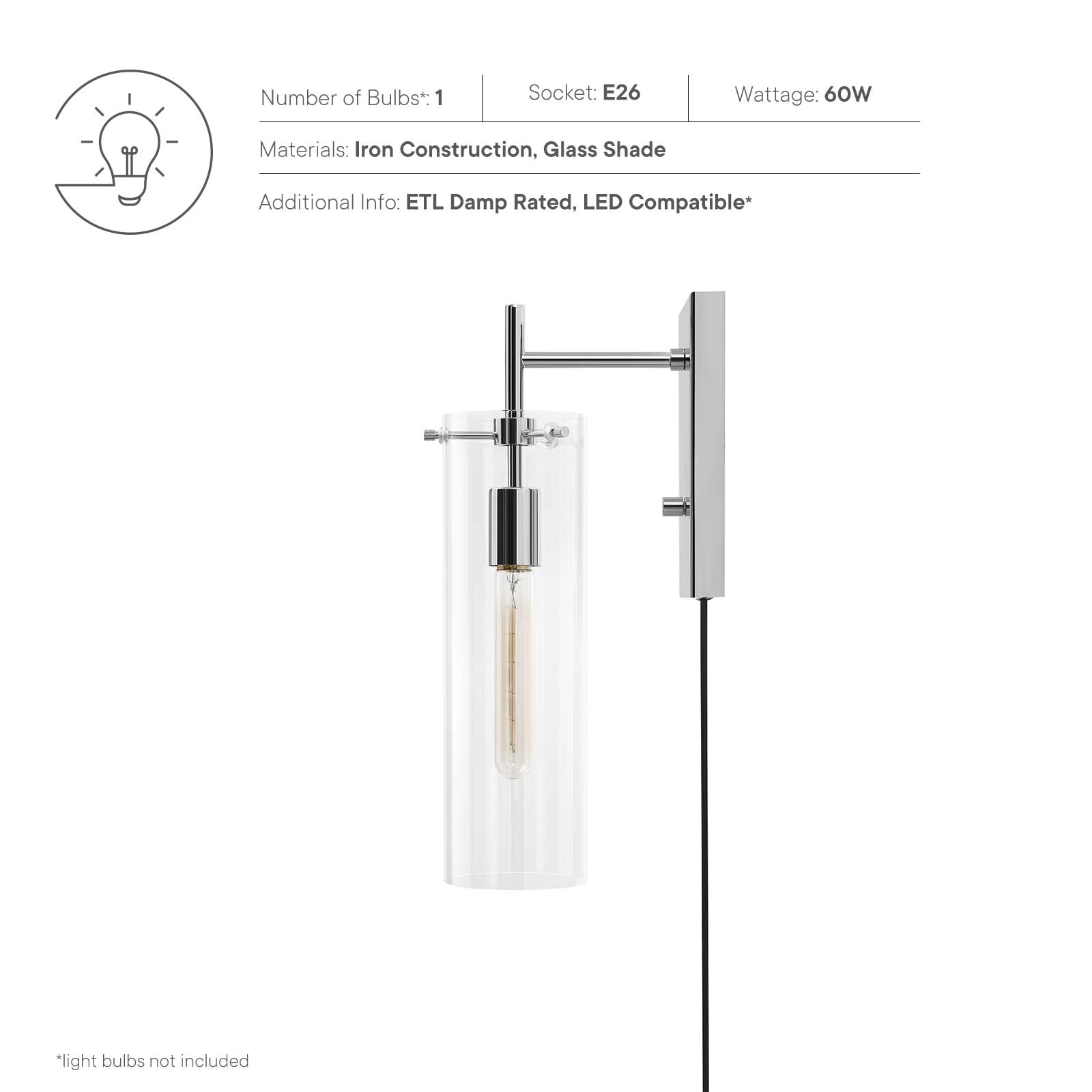 Modway Wall Sconces - Skylark-Wall-Sconce-Clear-Polished-Nickel
