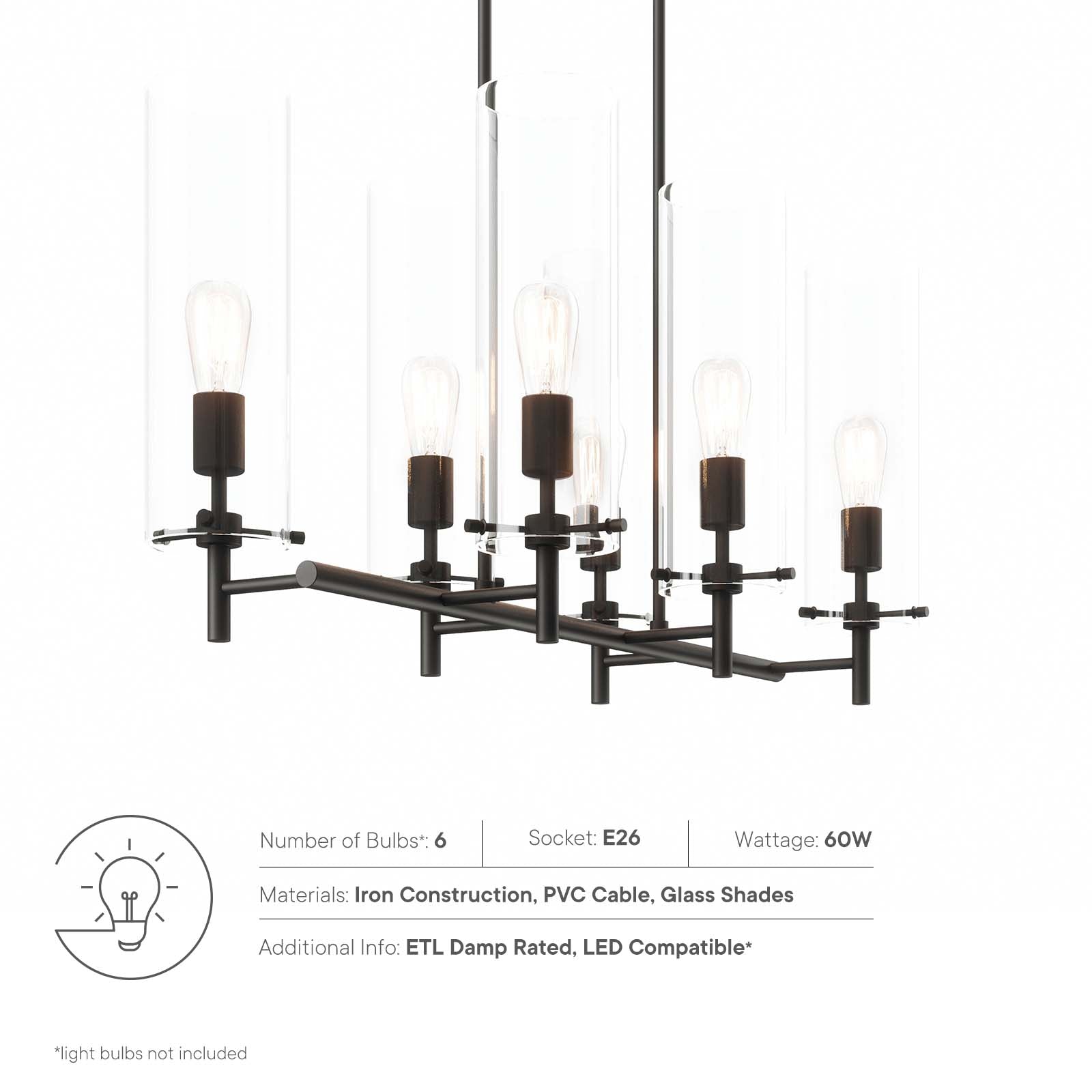 Modway Ceiling Lights - Skylark 6-Light Chandelier Clear Black